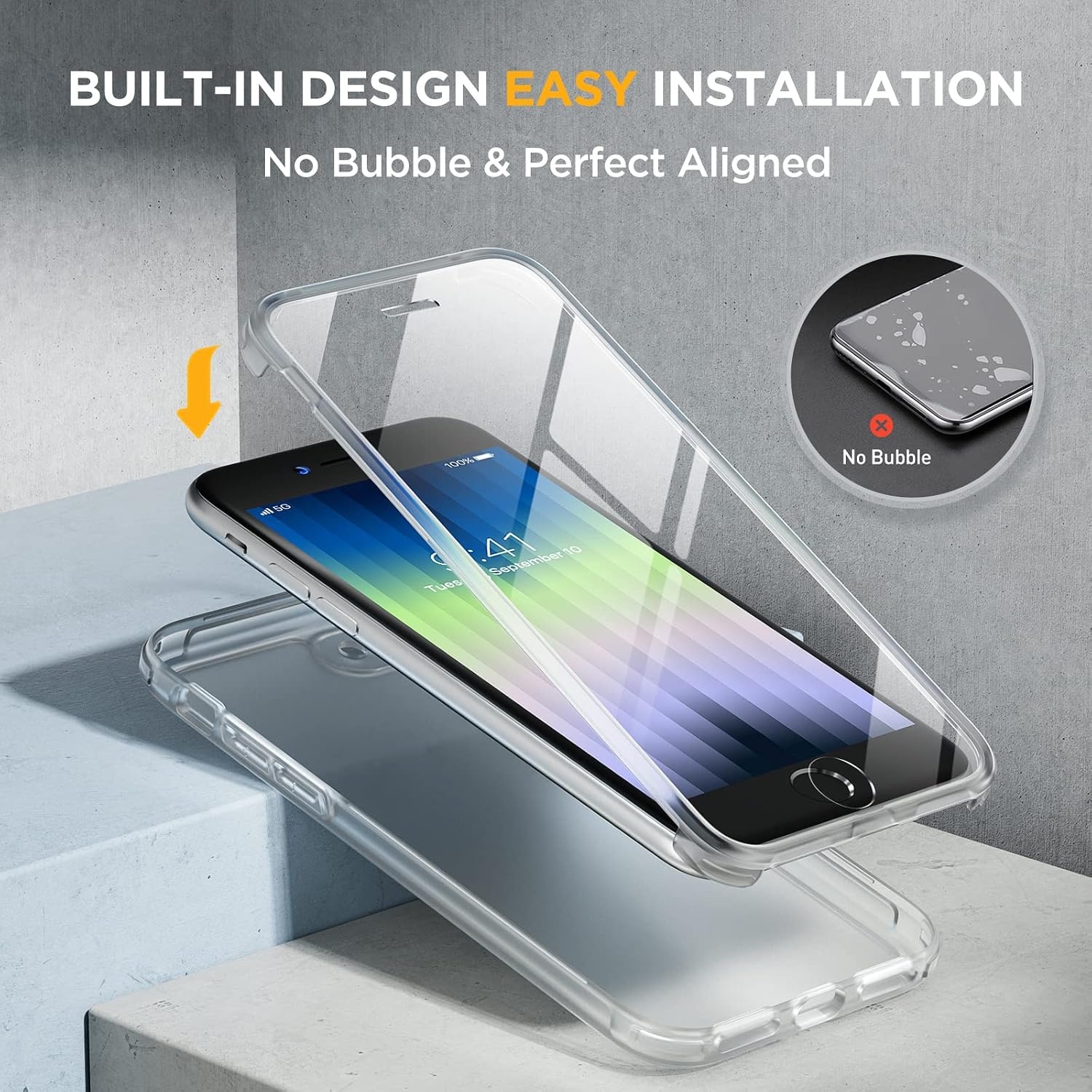 image:imageMiracase for iPhone SE Phone Case 3rd2nd Generation 2022 2020 FullBody with Builtin Glass Screen Protector Heavy Duty 360 Protective Shockproof Bumper Cover for iPhone 8SE BlackMatte Clear