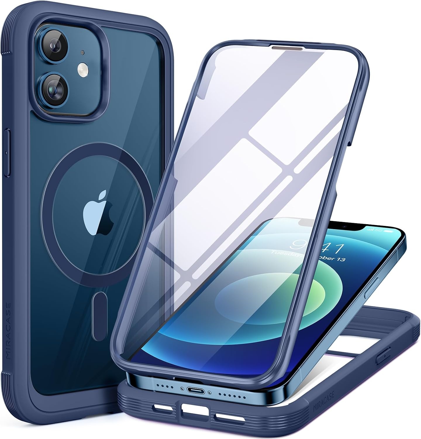 image:imageMiracase for iPhone SE Phone Case 3rd2nd Generation 2022 2020 FullBody with Builtin Glass Screen Protector Heavy Duty 360 Protective Shockproof Bumper Cover for iPhone 8SE BlackMagnetic Blue