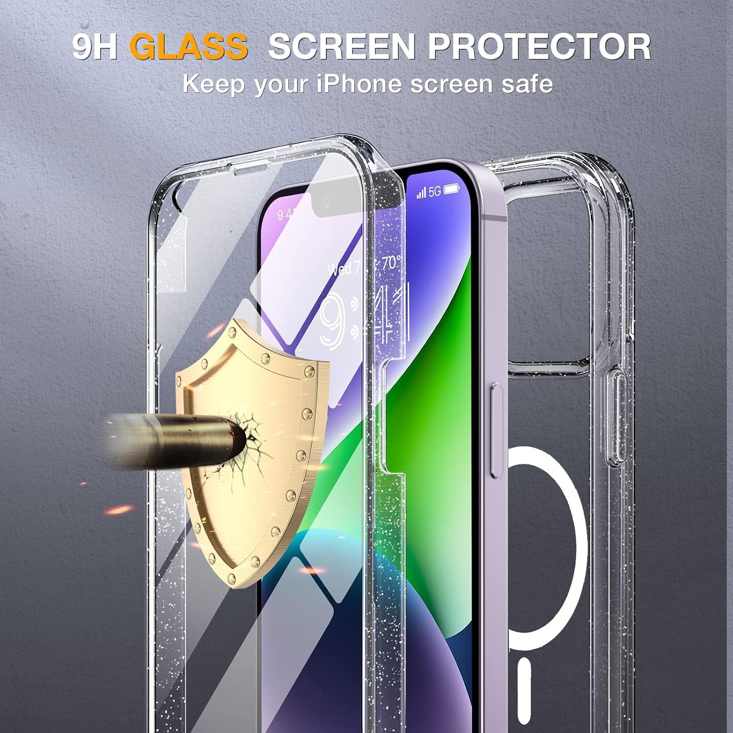 image:imageMiracase for iPhone SE Phone Case 3rd2nd Generation 2022 2020 FullBody with Builtin Glass Screen Protector Heavy Duty 360 Protective Shockproof Bumper Cover for iPhone 8SE BlackMagnetic Clear Glitter