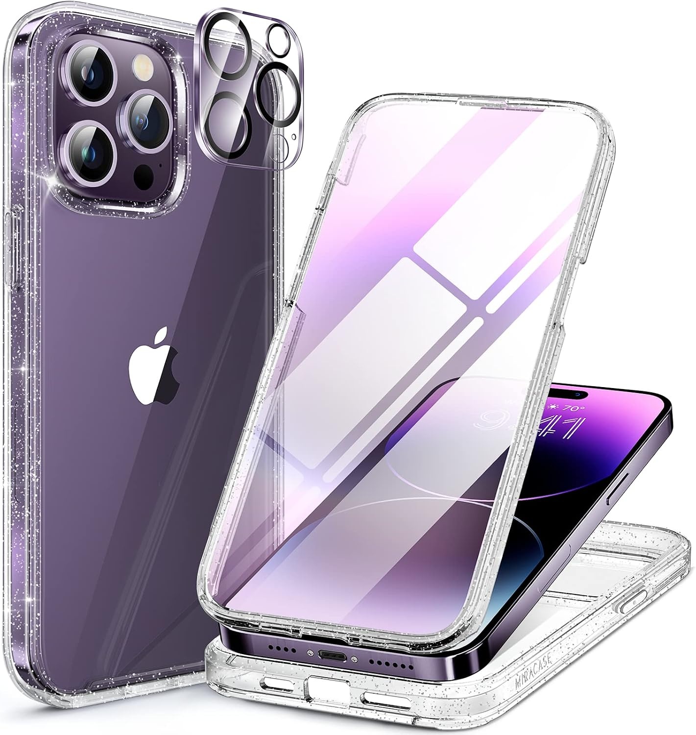 image:imageMiracase for iPhone SE Phone Case 3rd2nd Generation 2022 2020 FullBody with Builtin Glass Screen Protector Heavy Duty 360 Protective Shockproof Bumper Cover for iPhone 8SE BlackClear Glitter