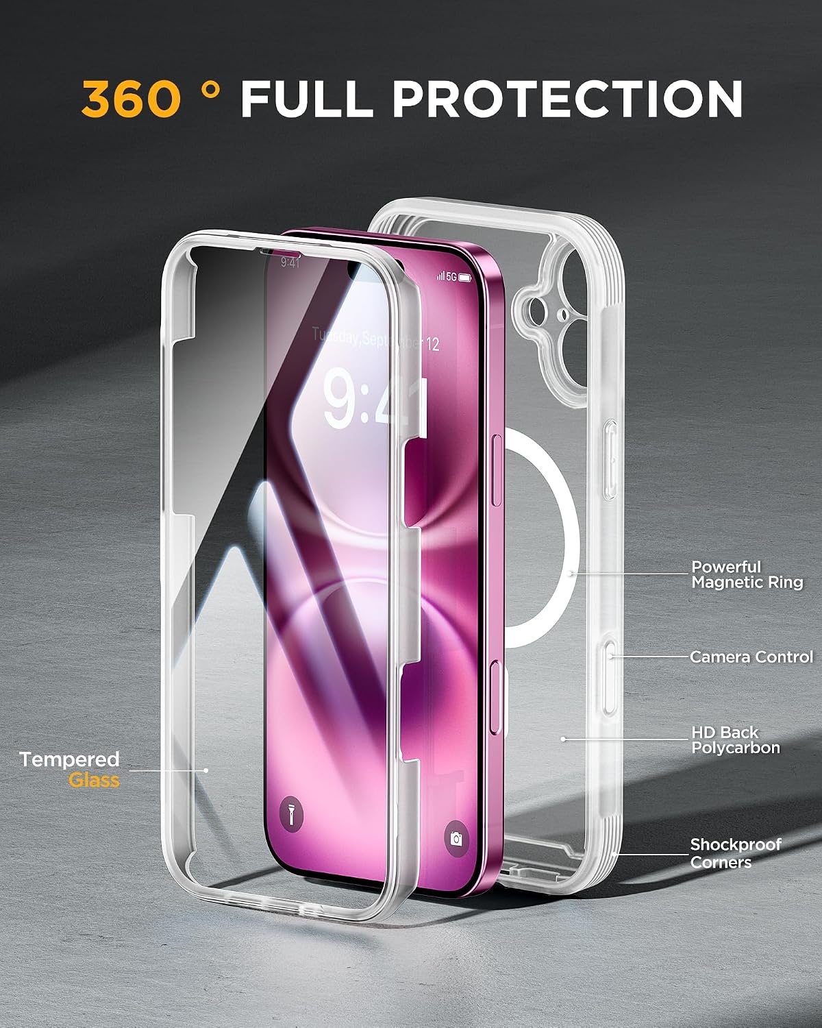 image:imageMiracase for iPhone SE Phone Case 3rd2nd Generation 2022 2020 FullBody with Builtin Glass Screen Protector Heavy Duty 360 Protective Shockproof Bumper Cover for iPhone 8SE BlackMagnetic Matte Clear