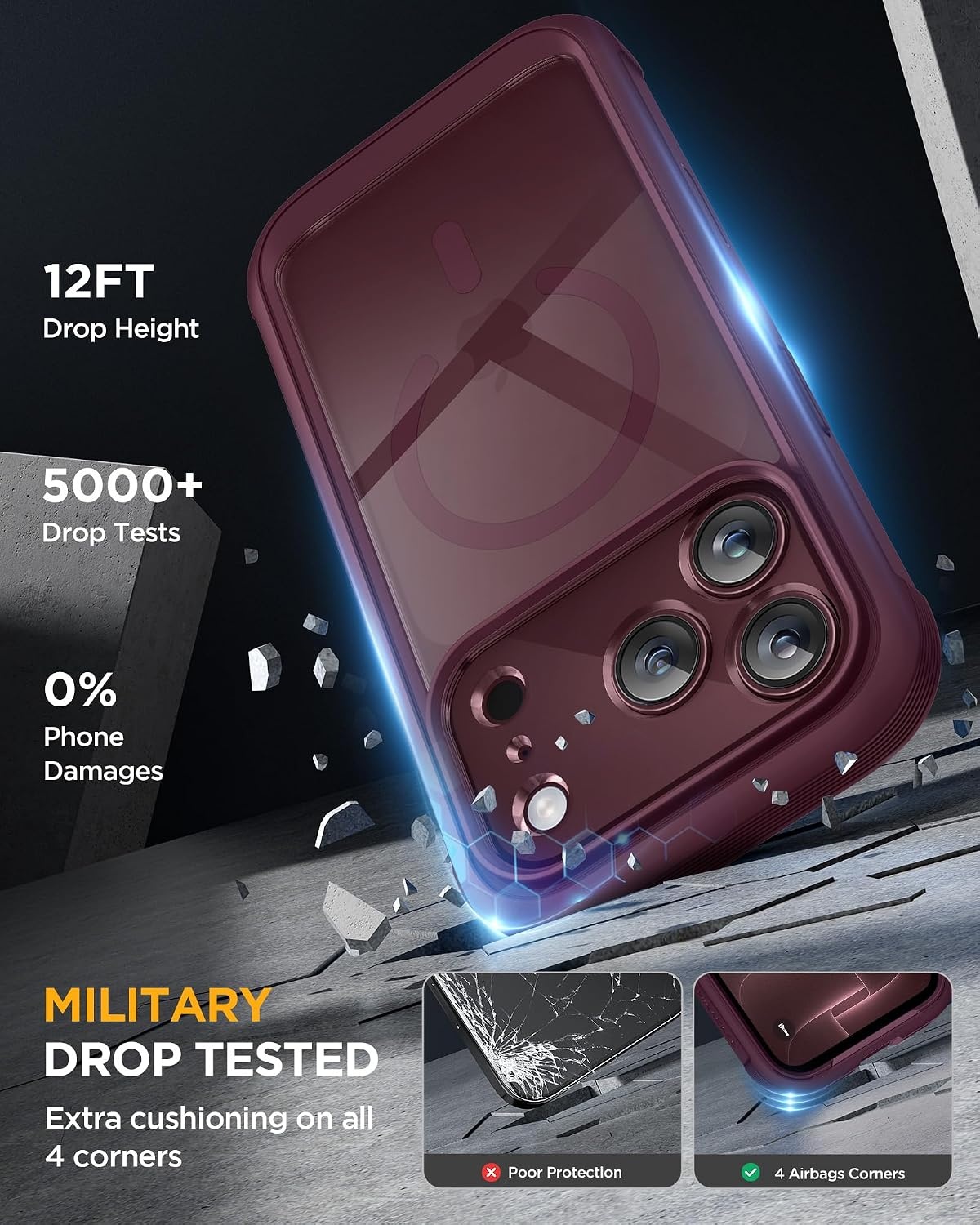 image:imageMiracase for iPhone SE Phone Case 3rd2nd Generation 2022 2020 FullBody with Builtin Glass Screen Protector Heavy Duty 360 Protective Shockproof Bumper Cover for iPhone 8SE BlackBurgundy
