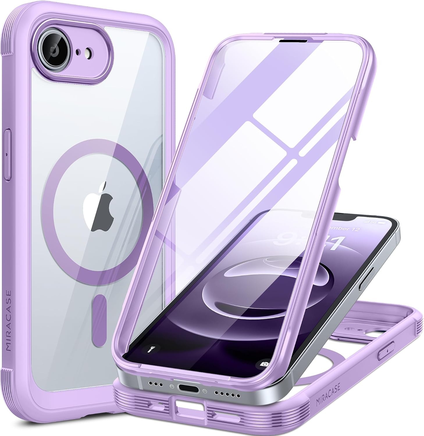 image:imageMiracase for iPhone SE Phone Case 3rd2nd Generation 2022 2020 FullBody with Builtin Glass Screen Protector Heavy Duty 360 Protective Shockproof Bumper Cover for iPhone 8SE BlackPurple