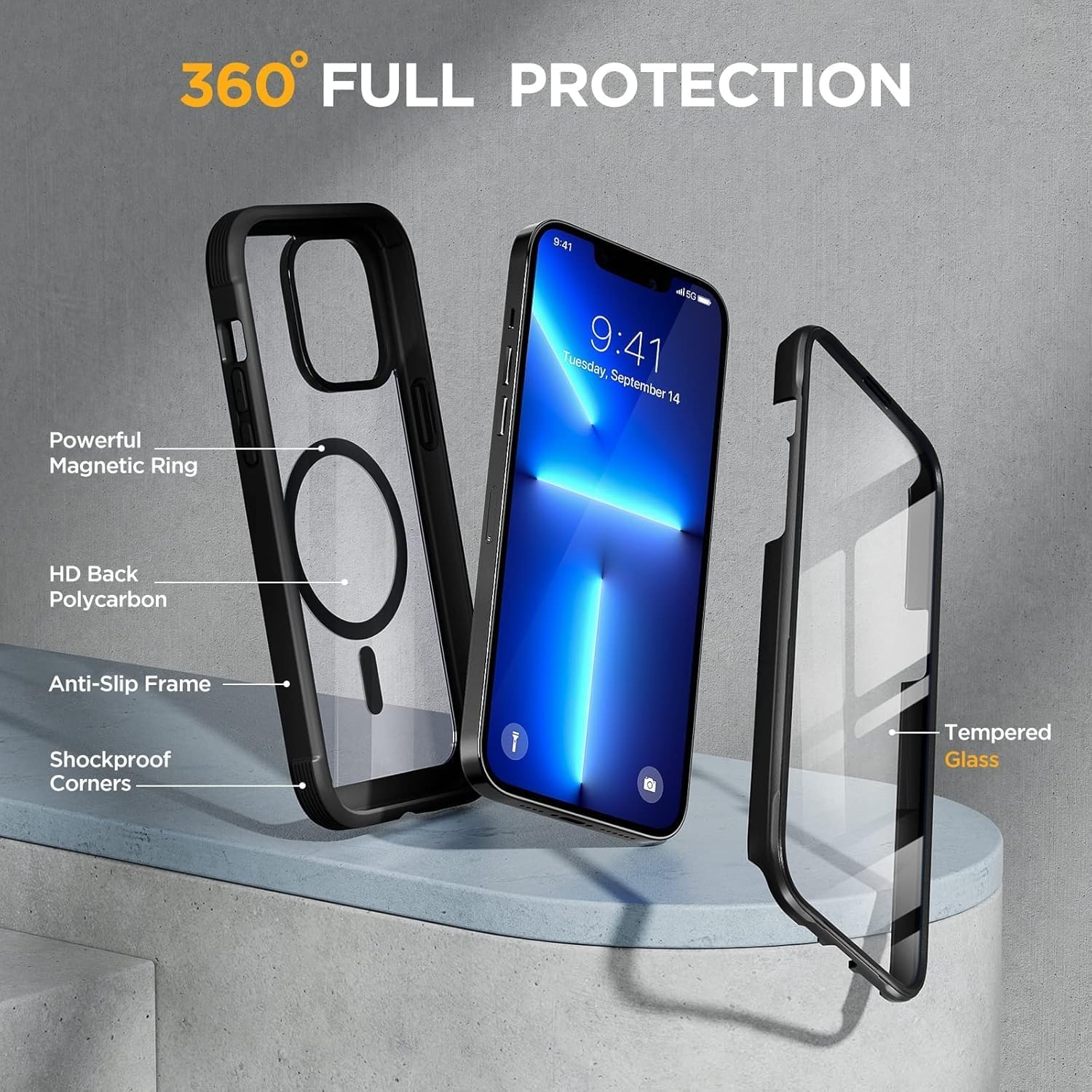image:imageMiracase for iPhone SE Phone Case 3rd2nd Generation 2022 2020 FullBody with Builtin Glass Screen Protector Heavy Duty 360 Protective Shockproof Bumper Cover for iPhone 8SE BlackMagnetic Classic Black