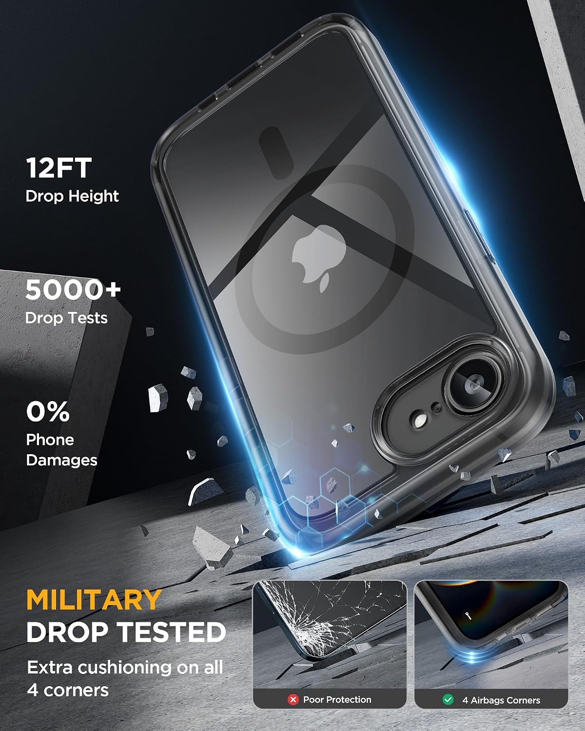 image:imageMiracase for iPhone SE Phone Case 3rd2nd Generation 2022 2020 FullBody with Builtin Glass Screen Protector Heavy Duty 360 Protective Shockproof Bumper Cover for iPhone 8SE BlackClear Black