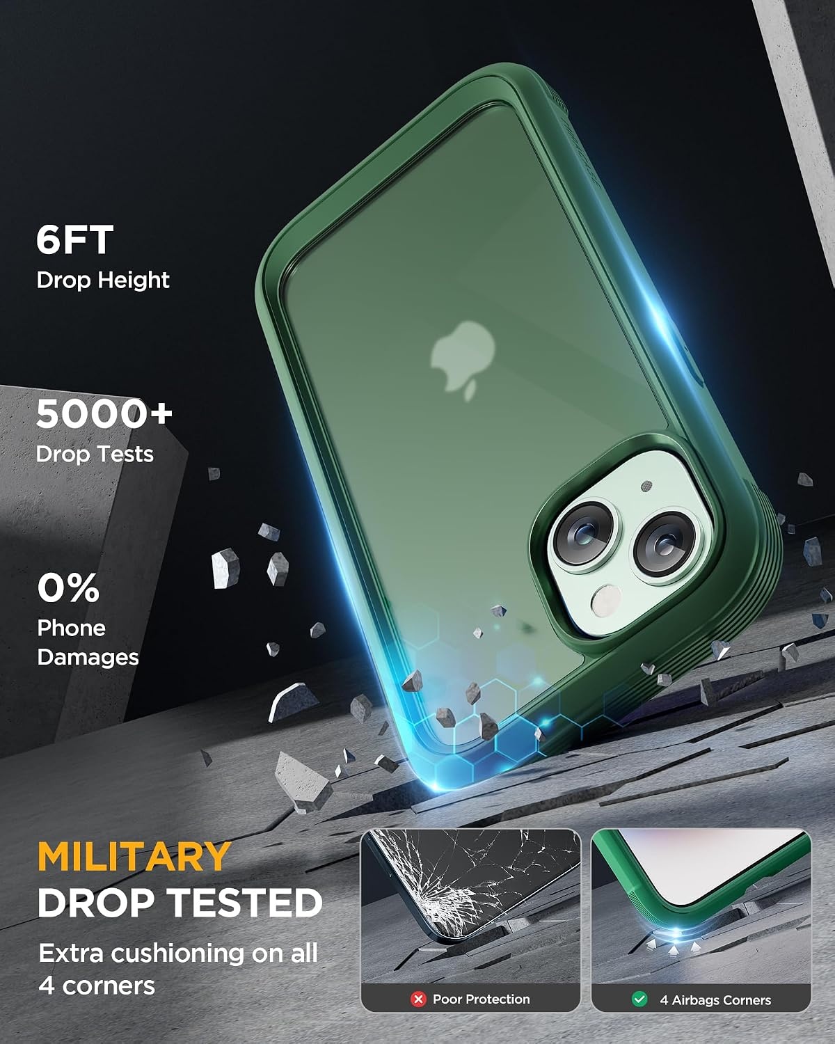 image:imageMiracase for iPhone SE Phone Case 3rd2nd Generation 2022 2020 FullBody with Builtin Glass Screen Protector Heavy Duty 360 Protective Shockproof Bumper Cover for iPhone 8SE BlackMagnetic Matte Green
