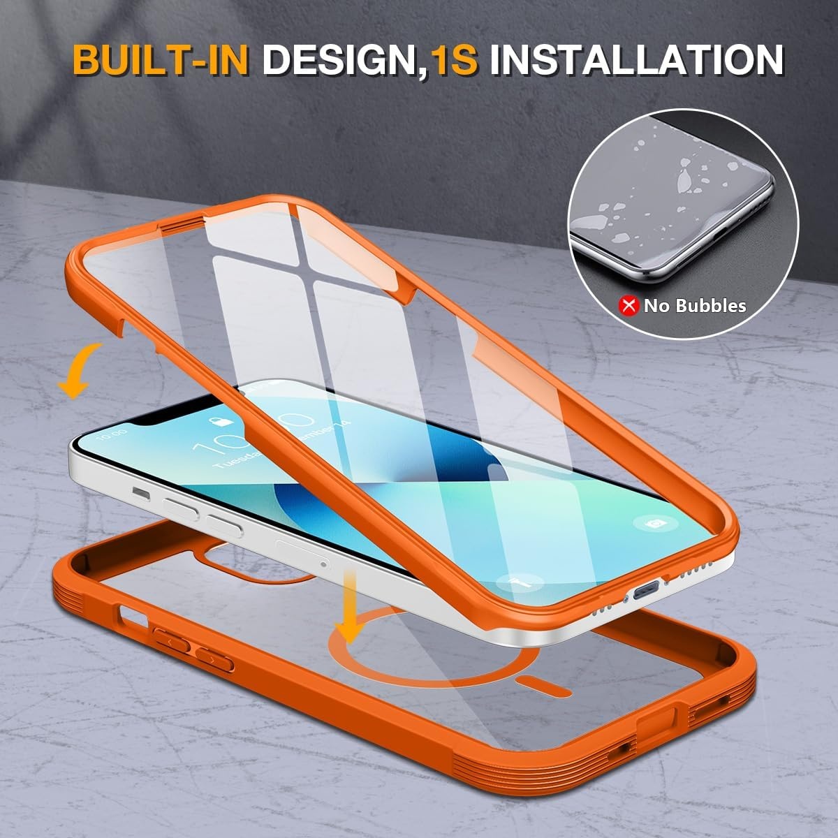 image:imageMiracase for iPhone SE Phone Case 3rd2nd Generation 2022 2020 FullBody with Builtin Glass Screen Protector Heavy Duty 360 Protective Shockproof Bumper Cover for iPhone 8SE BlackMagnetic Orange