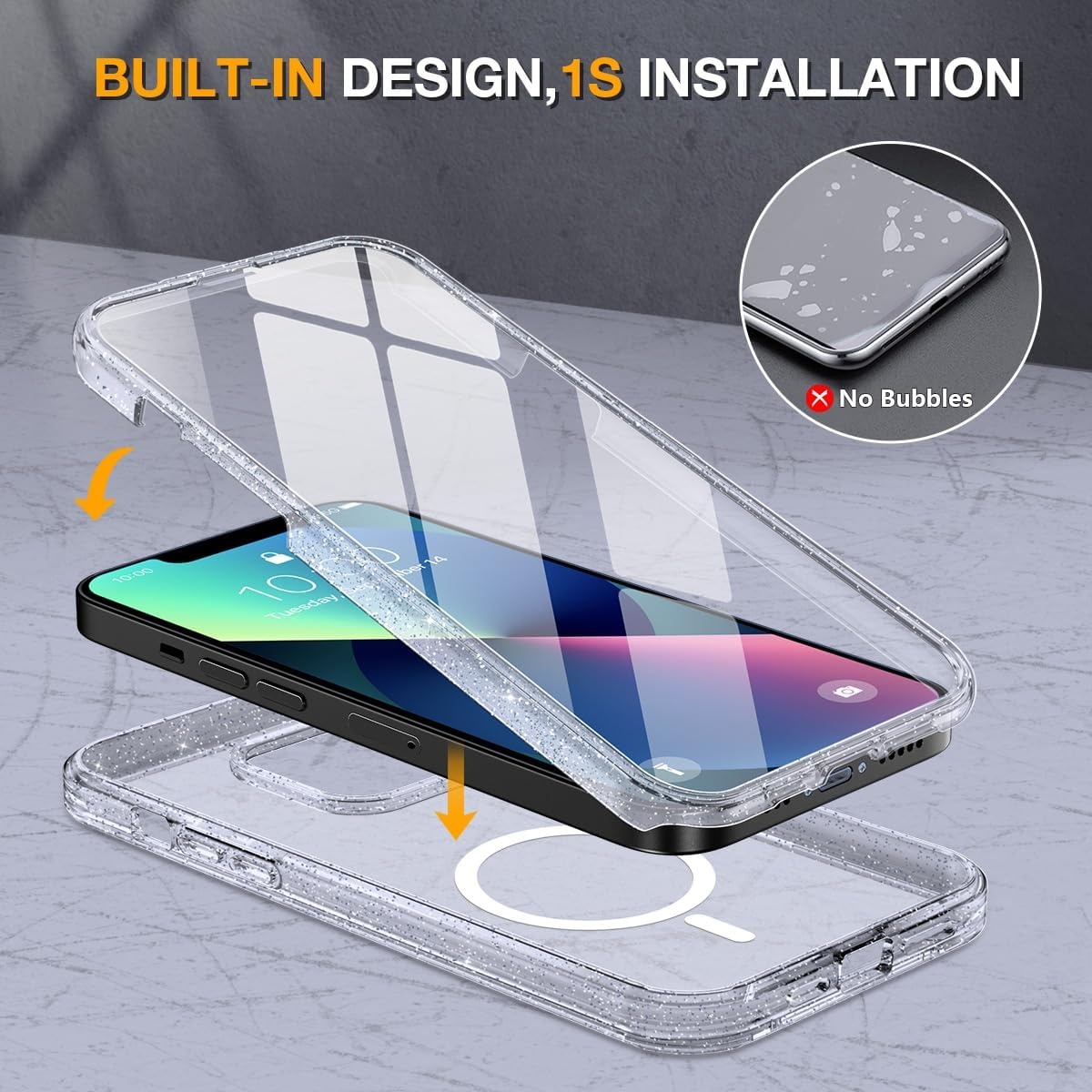 image:imageMiracase for iPhone SE Phone Case 3rd2nd Generation 2022 2020 FullBody with Builtin Glass Screen Protector Heavy Duty 360 Protective Shockproof Bumper Cover for iPhone 8SE BlackMagnetic Clear Glitter
