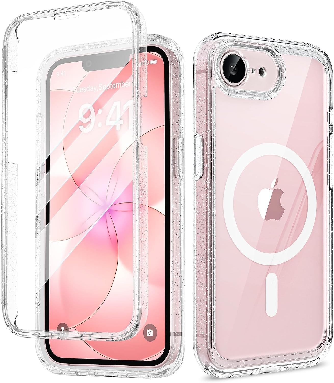image:imageMiracase for iPhone SE Phone Case 3rd2nd Generation 2022 2020 FullBody with Builtin Glass Screen Protector Heavy Duty 360 Protective Shockproof Bumper Cover for iPhone 8SE BlackClear Glitter