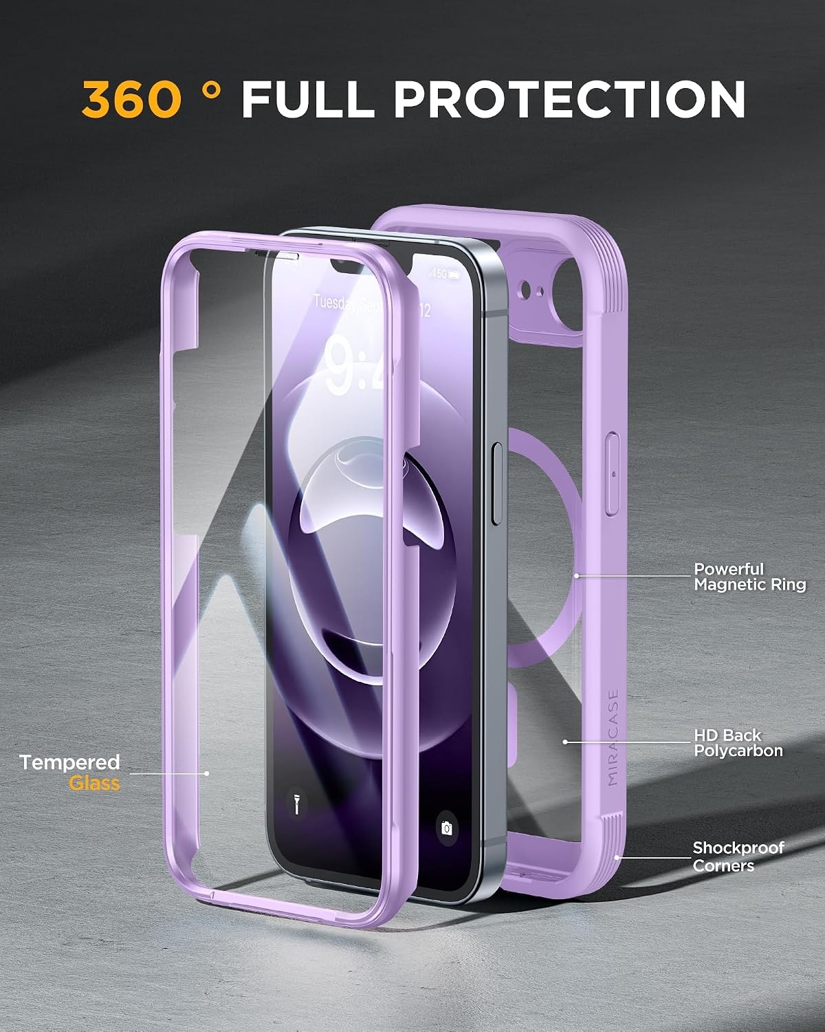 image:imageMiracase for iPhone SE Phone Case 3rd2nd Generation 2022 2020 FullBody with Builtin Glass Screen Protector Heavy Duty 360 Protective Shockproof Bumper Cover for iPhone 8SE BlackPurple