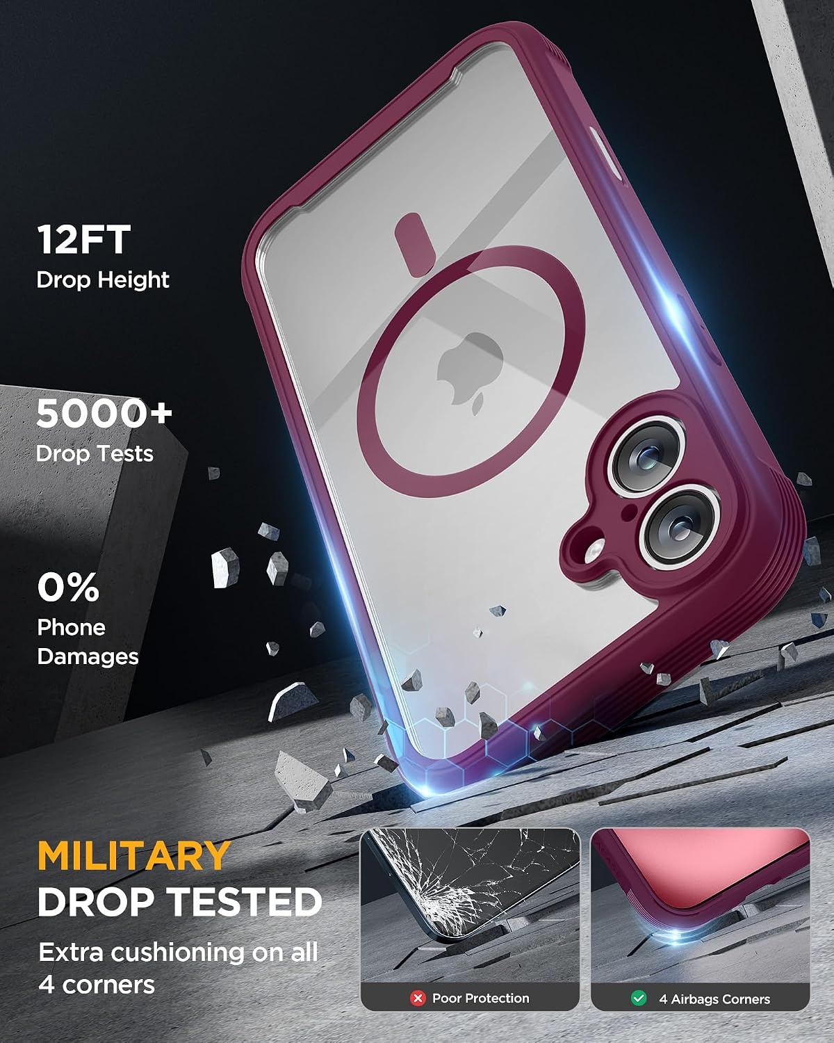 image:imageMiracase for iPhone SE Phone Case 3rd2nd Generation 2022 2020 FullBody with Builtin Glass Screen Protector Heavy Duty 360 Protective Shockproof Bumper Cover for iPhone 8SE BlackMagnetic Plum