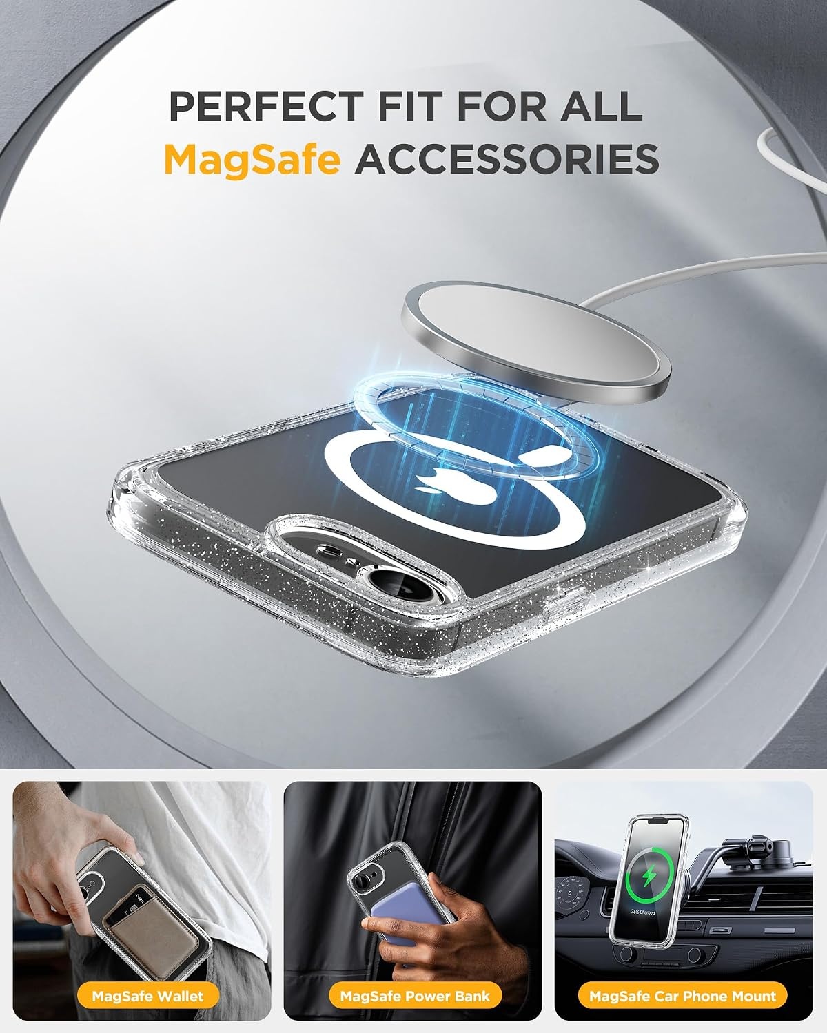 image:imageMiracase for iPhone SE Phone Case 3rd2nd Generation 2022 2020 FullBody with Builtin Glass Screen Protector Heavy Duty 360 Protective Shockproof Bumper Cover for iPhone 8SE BlackClear Glitter
