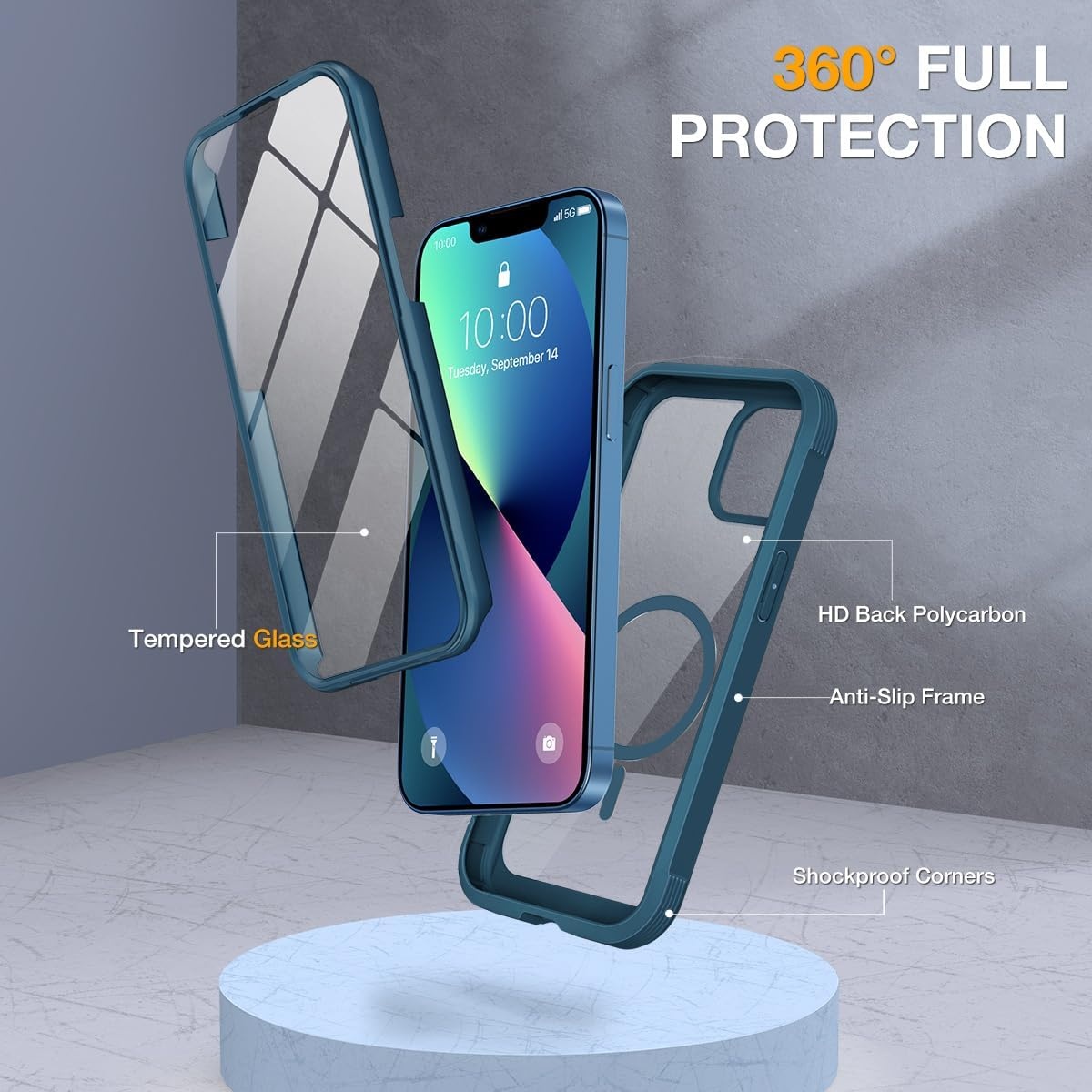 image:imageMiracase for iPhone SE Phone Case 3rd2nd Generation 2022 2020 FullBody with Builtin Glass Screen Protector Heavy Duty 360 Protective Shockproof Bumper Cover for iPhone 8SE BlackMagnetic Blue