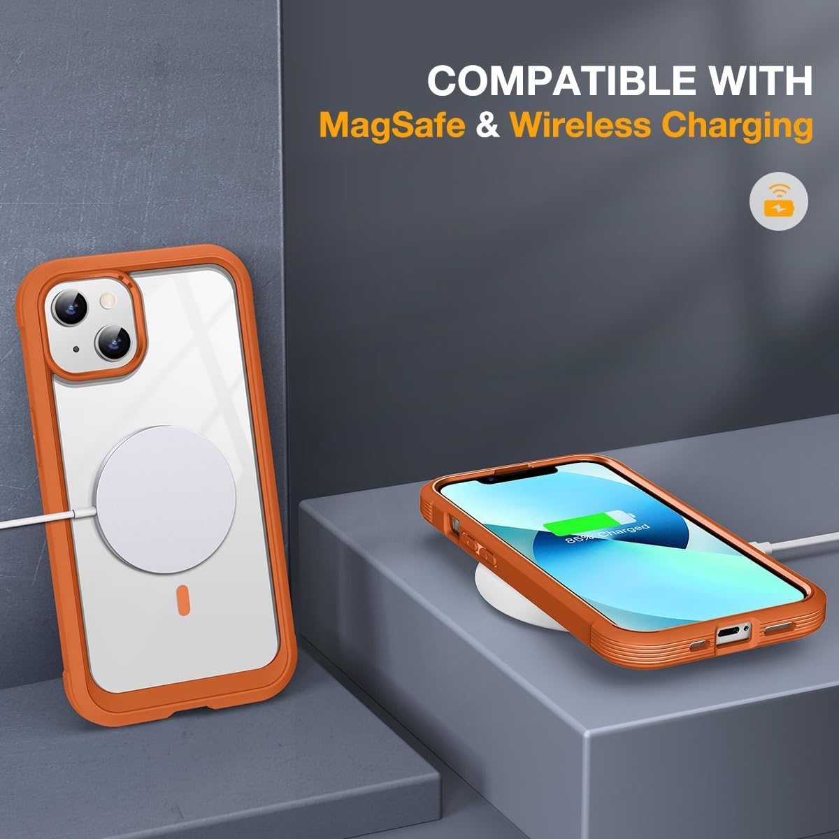 image:imageMiracase for iPhone SE Phone Case 3rd2nd Generation 2022 2020 FullBody with Builtin Glass Screen Protector Heavy Duty 360 Protective Shockproof Bumper Cover for iPhone 8SE BlackMagnetic Orange