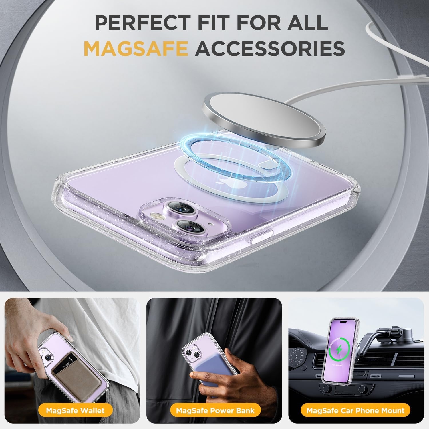 image:imageMiracase for iPhone SE Phone Case 3rd2nd Generation 2022 2020 FullBody with Builtin Glass Screen Protector Heavy Duty 360 Protective Shockproof Bumper Cover for iPhone 8SE BlackMagnetic Clear Glitter