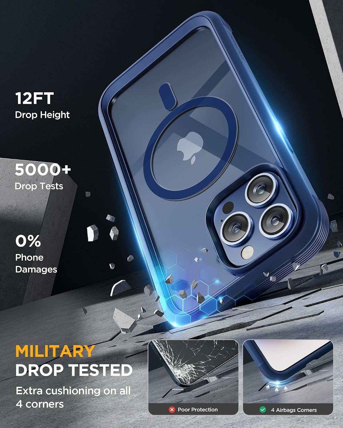 image:imageMiracase for iPhone SE Phone Case 3rd2nd Generation 2022 2020 FullBody with Builtin Glass Screen Protector Heavy Duty 360 Protective Shockproof Bumper Cover for iPhone 8SE BlackMagnetic Blue