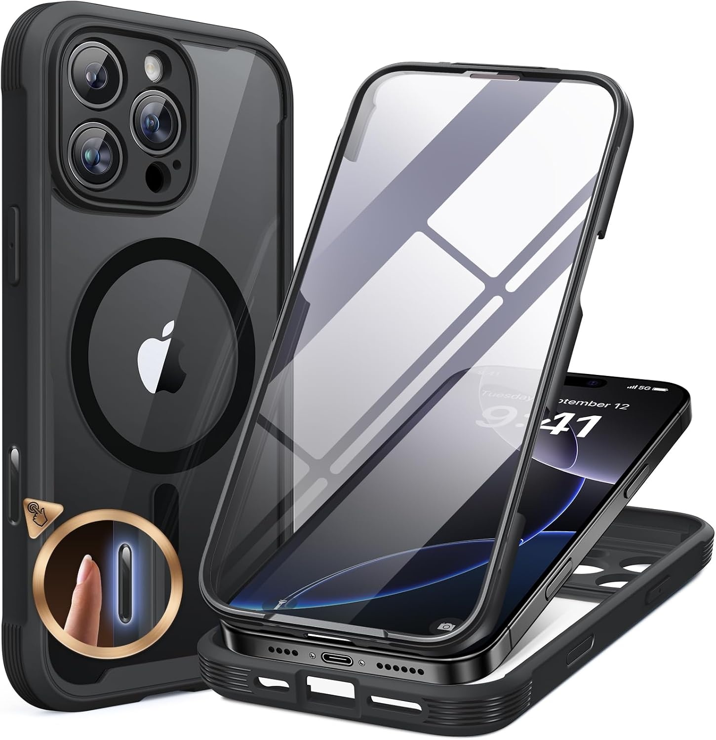 image:imageMiracase for iPhone SE Phone Case 3rd2nd Generation 2022 2020 FullBody with Builtin Glass Screen Protector Heavy Duty 360 Protective Shockproof Bumper Cover for iPhone 8SE BlackMagnetic Classic Black