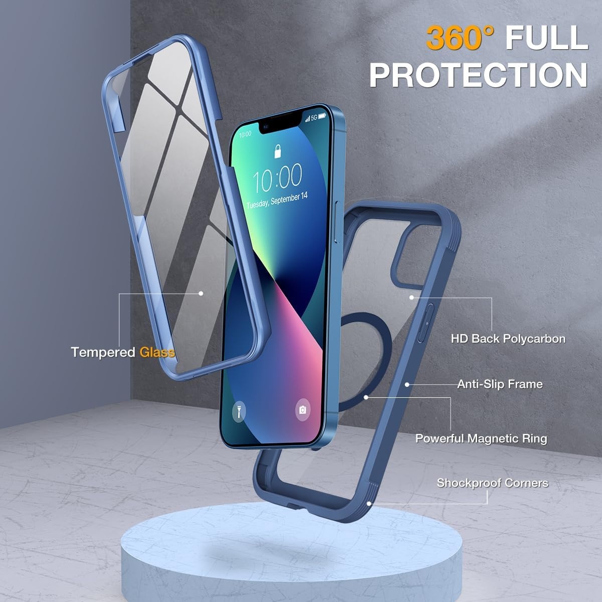 image:imageMiracase for iPhone SE Phone Case 3rd2nd Generation 2022 2020 FullBody with Builtin Glass Screen Protector Heavy Duty 360 Protective Shockproof Bumper Cover for iPhone 8SE BlackMagnetic Blue