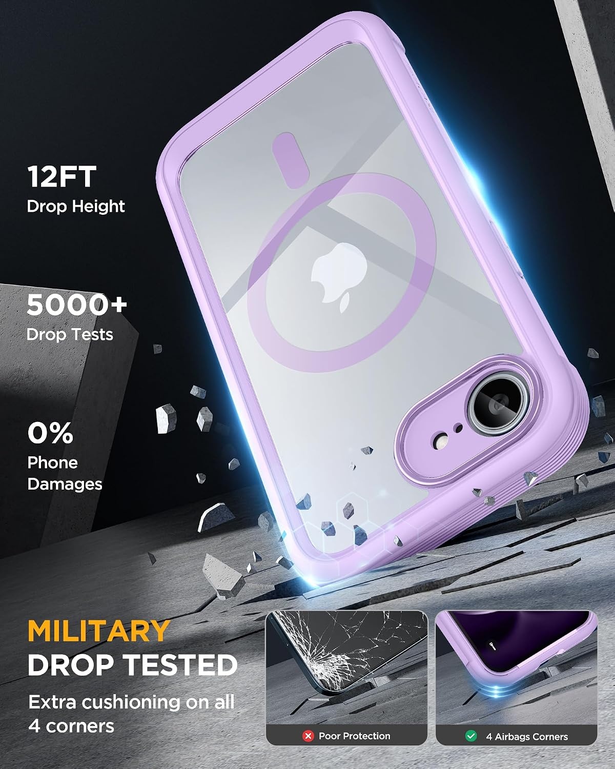 image:imageMiracase for iPhone SE Phone Case 3rd2nd Generation 2022 2020 FullBody with Builtin Glass Screen Protector Heavy Duty 360 Protective Shockproof Bumper Cover for iPhone 8SE BlackPurple