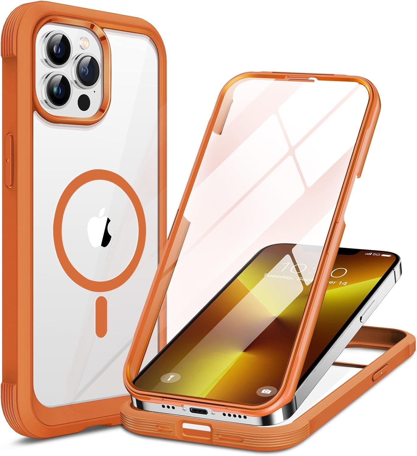 image:imageMiracase for iPhone SE Phone Case 3rd2nd Generation 2022 2020 FullBody with Builtin Glass Screen Protector Heavy Duty 360 Protective Shockproof Bumper Cover for iPhone 8SE BlackMagnetic Orange