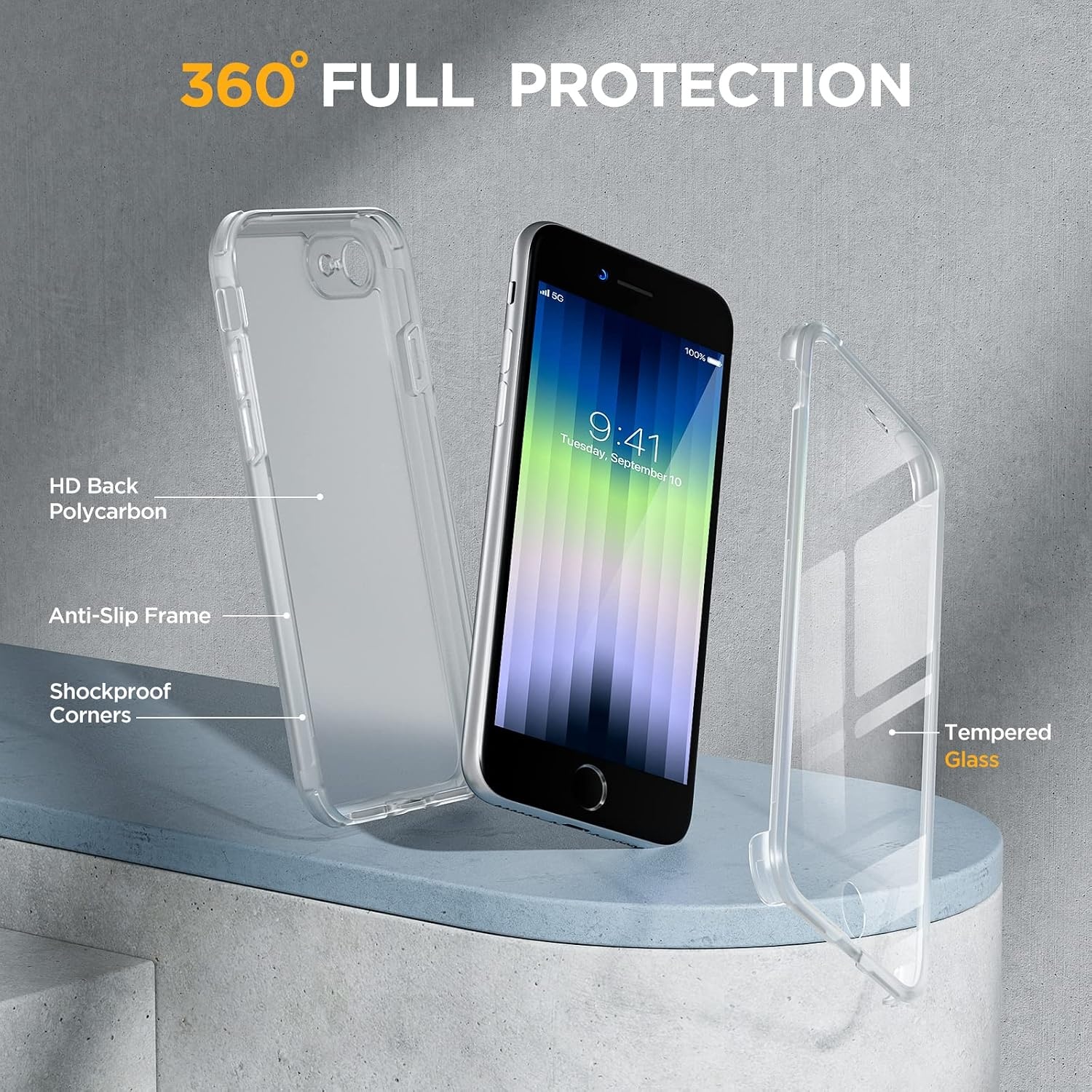 image:imageMiracase for iPhone SE Phone Case 3rd2nd Generation 2022 2020 FullBody with Builtin Glass Screen Protector Heavy Duty 360 Protective Shockproof Bumper Cover for iPhone 8SE BlackMatte Clear