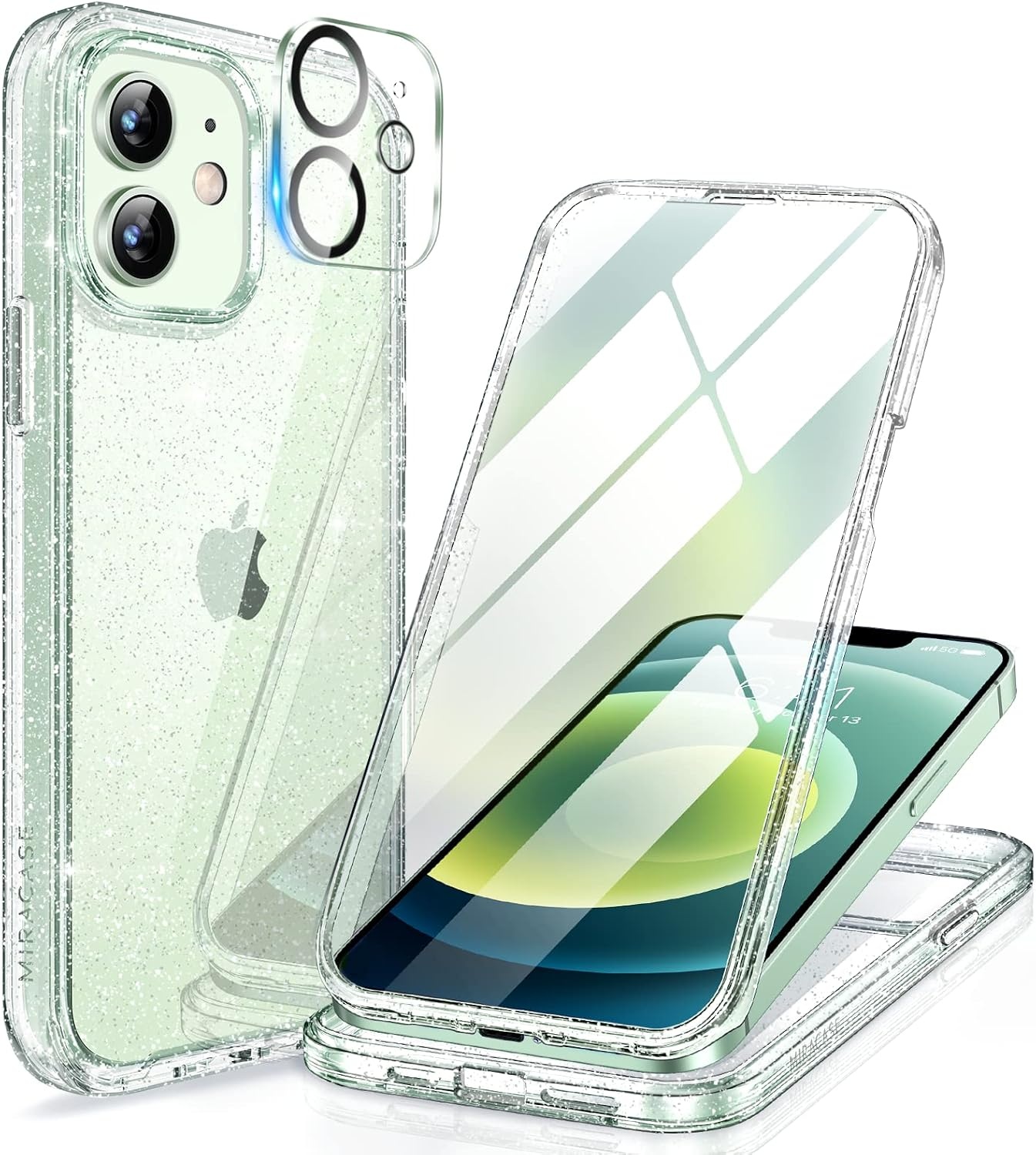 image:imageMiracase for iPhone SE Phone Case 3rd2nd Generation 2022 2020 FullBody with Builtin Glass Screen Protector Heavy Duty 360 Protective Shockproof Bumper Cover for iPhone 8SE BlackClear Glitter