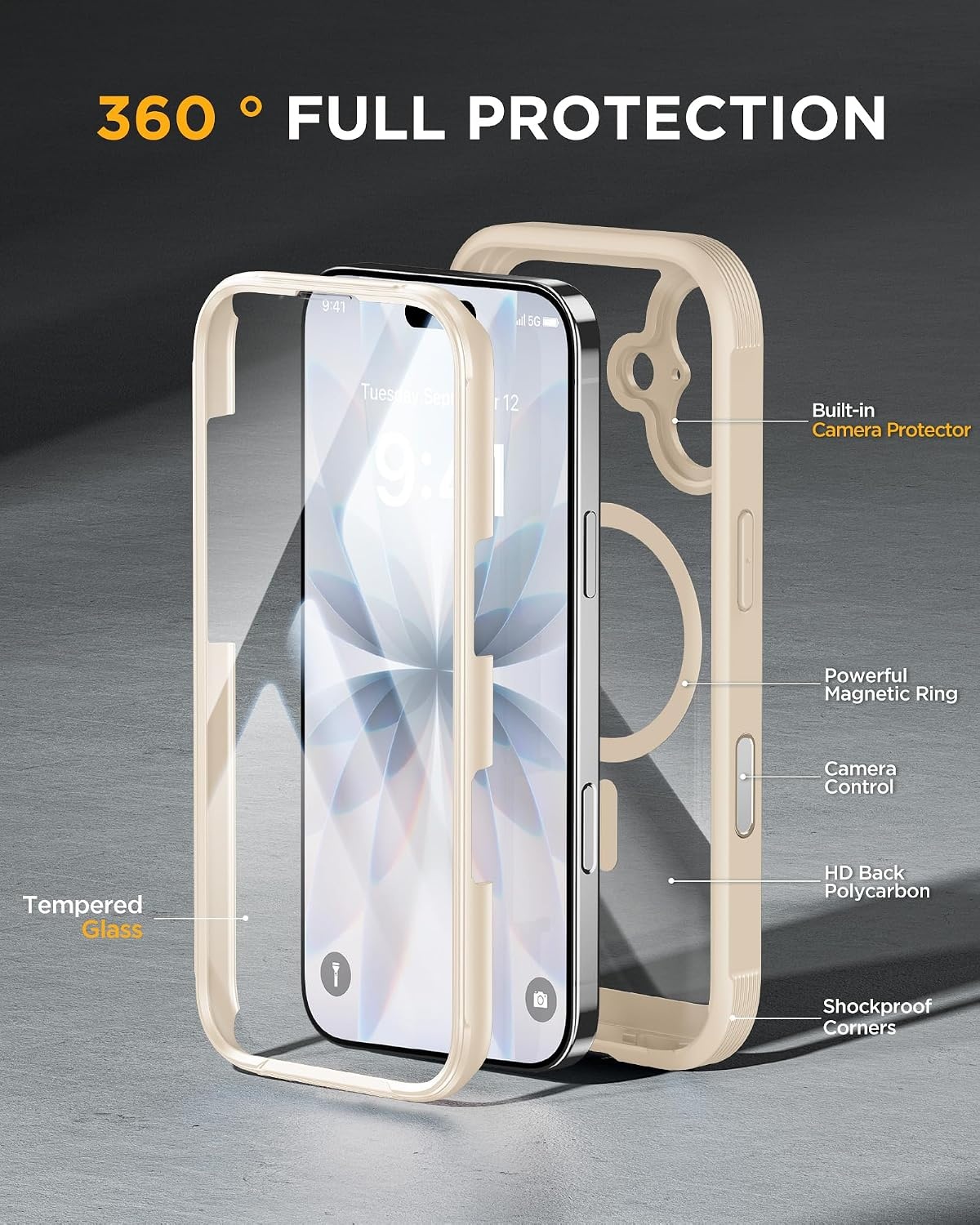 image:imageMiracase for iPhone SE Phone Case 3rd2nd Generation 2022 2020 FullBody with Builtin Glass Screen Protector Heavy Duty 360 Protective Shockproof Bumper Cover for iPhone 8SE BlackGold