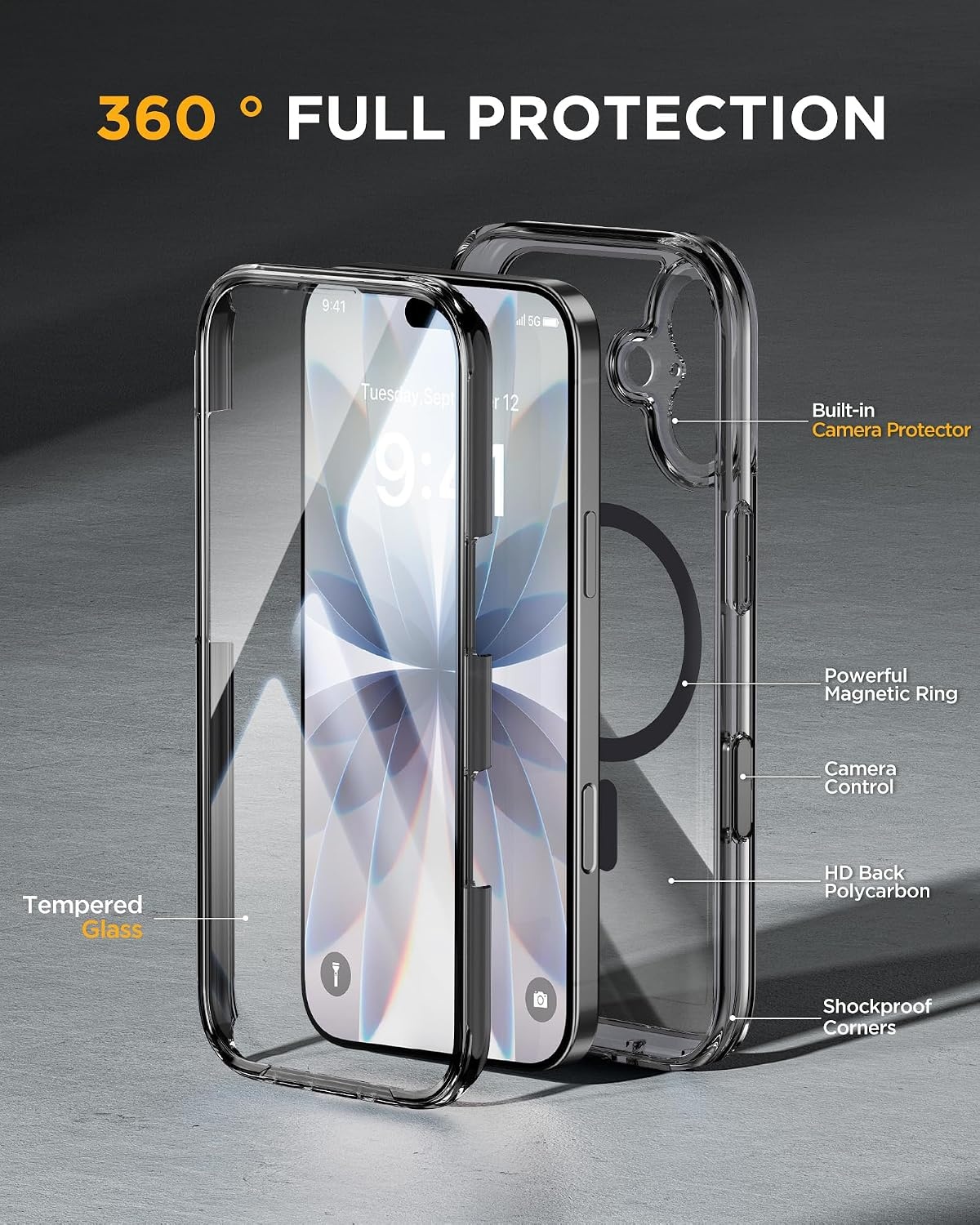 image:imageMiracase for iPhone SE Phone Case 3rd2nd Generation 2022 2020 FullBody with Builtin Glass Screen Protector Heavy Duty 360 Protective Shockproof Bumper Cover for iPhone 8SE BlackMagnetic Clear Black