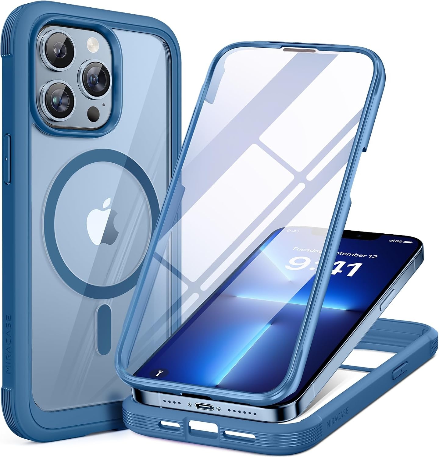 image:imageMiracase for iPhone SE Phone Case 3rd2nd Generation 2022 2020 FullBody with Builtin Glass Screen Protector Heavy Duty 360 Protective Shockproof Bumper Cover for iPhone 8SE BlackMagnetic Blue