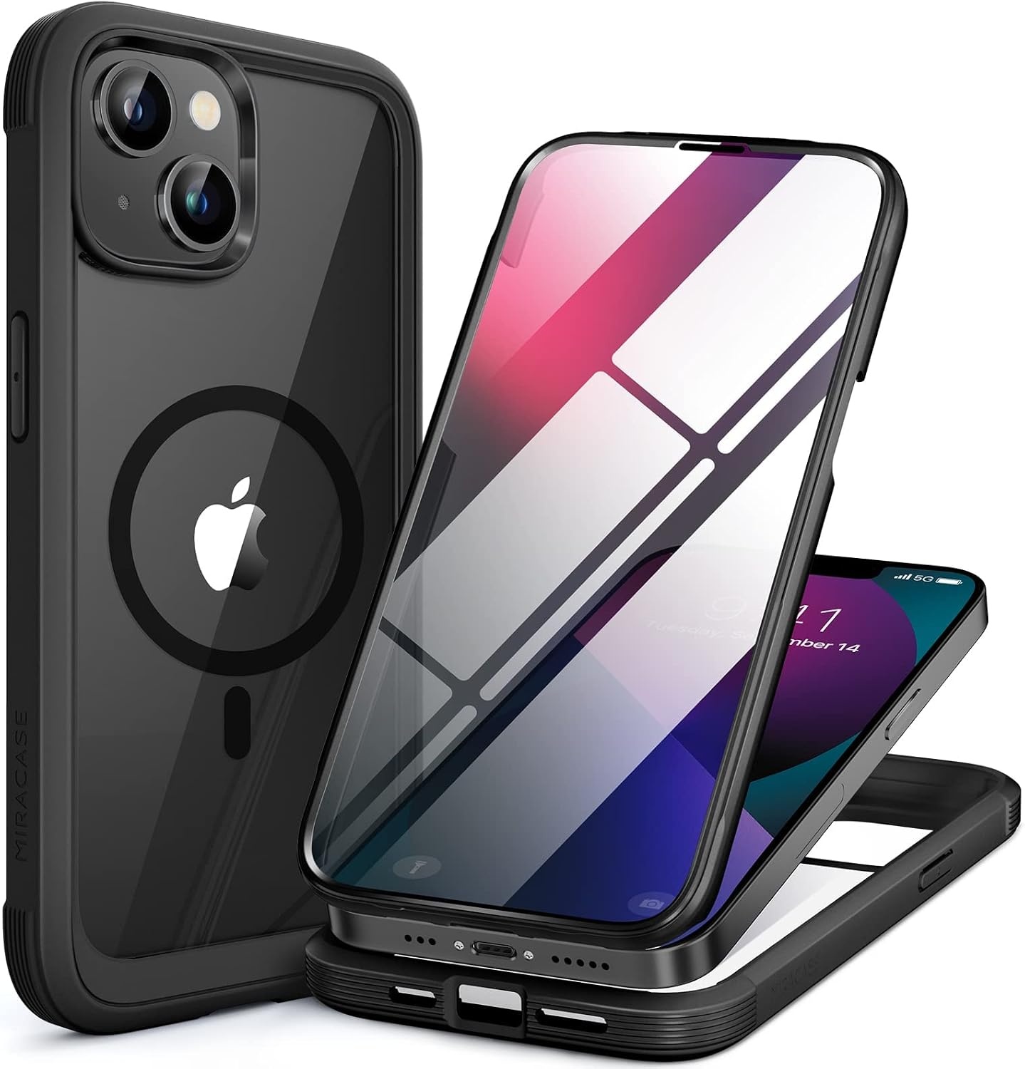 image:imageMiracase for iPhone SE Phone Case 3rd2nd Generation 2022 2020 FullBody with Builtin Glass Screen Protector Heavy Duty 360 Protective Shockproof Bumper Cover for iPhone 8SE BlackMagnetic Classic Black