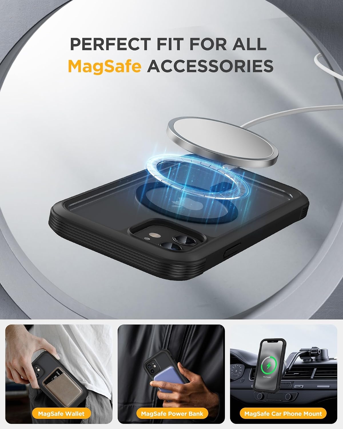 image:imageMiracase for iPhone SE Phone Case 3rd2nd Generation 2022 2020 FullBody with Builtin Glass Screen Protector Heavy Duty 360 Protective Shockproof Bumper Cover for iPhone 8SE BlackMagnetic Classic Black