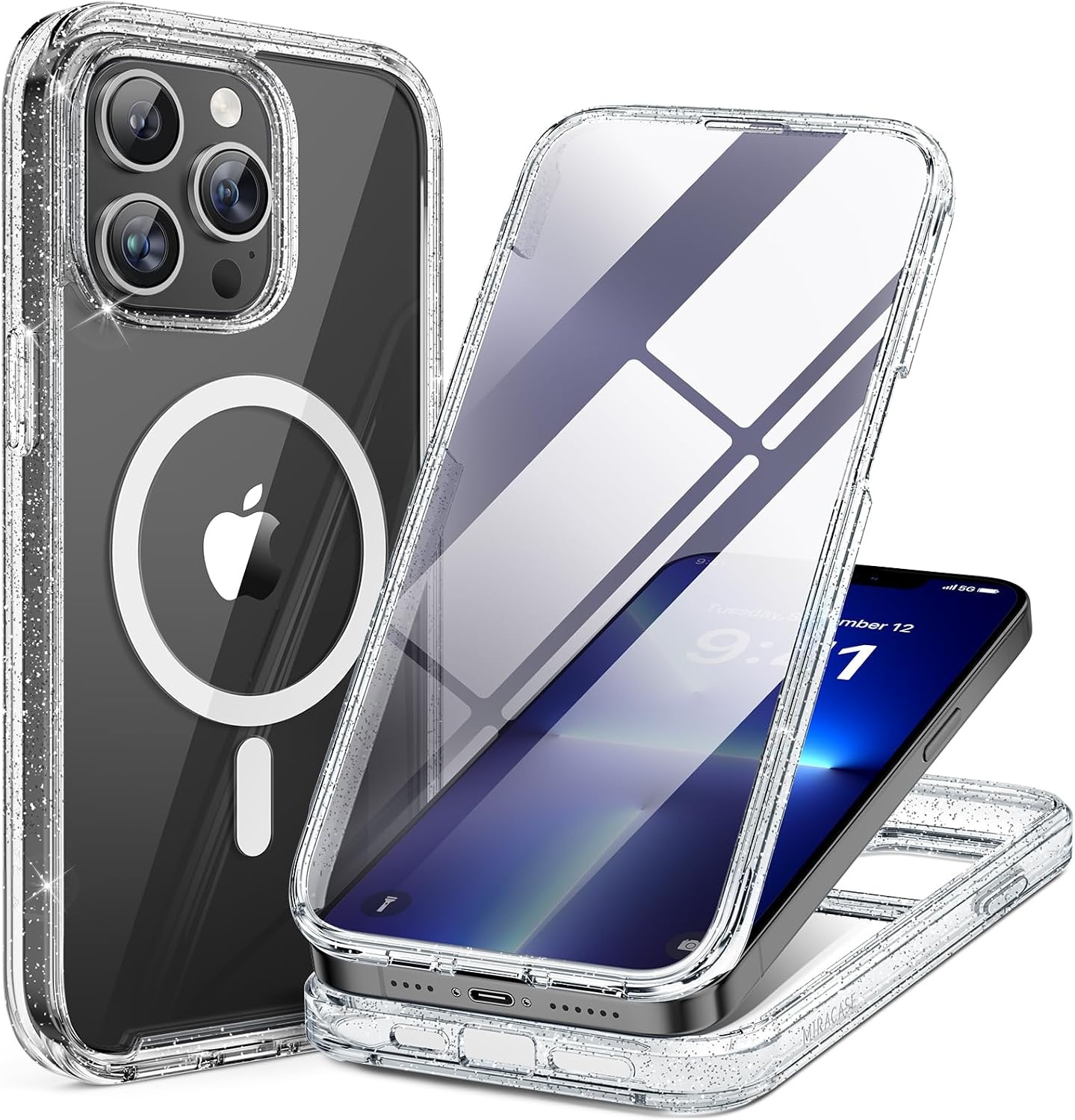 image:imageMiracase for iPhone SE Phone Case 3rd2nd Generation 2022 2020 FullBody with Builtin Glass Screen Protector Heavy Duty 360 Protective Shockproof Bumper Cover for iPhone 8SE BlackMagnetic Clear Glitter