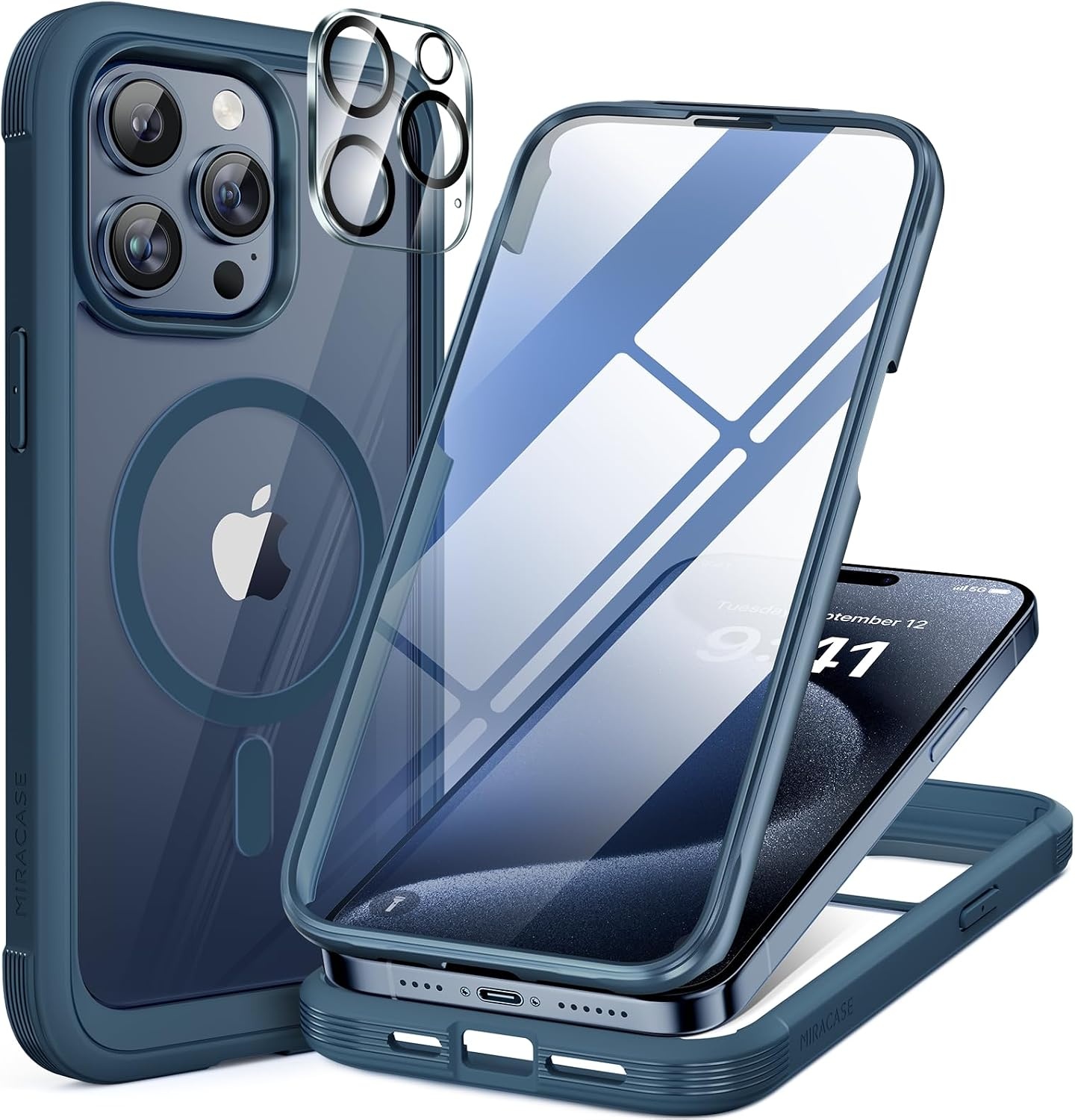 image:imageMiracase for iPhone SE Phone Case 3rd2nd Generation 2022 2020 FullBody with Builtin Glass Screen Protector Heavy Duty 360 Protective Shockproof Bumper Cover for iPhone 8SE BlackMagnetic Blue