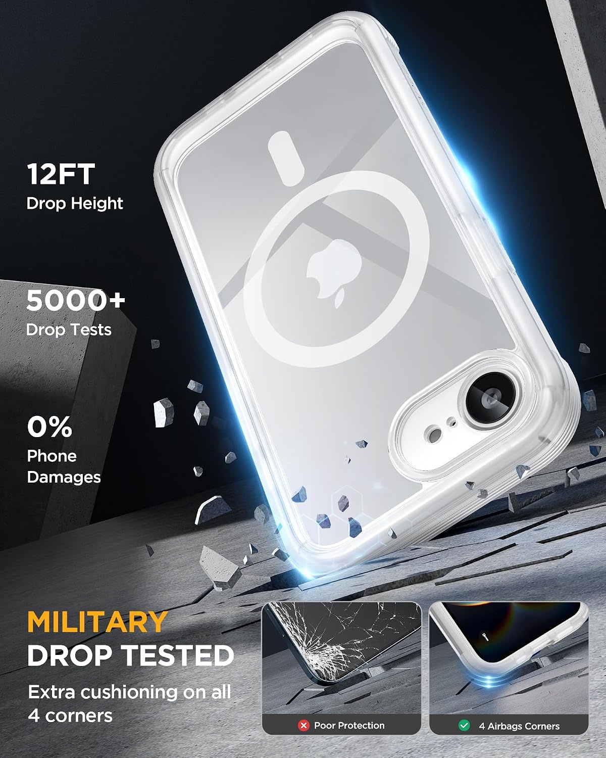 image:imageMiracase for iPhone SE Phone Case 3rd2nd Generation 2022 2020 FullBody with Builtin Glass Screen Protector Heavy Duty 360 Protective Shockproof Bumper Cover for iPhone 8SE BlackMatte Clear