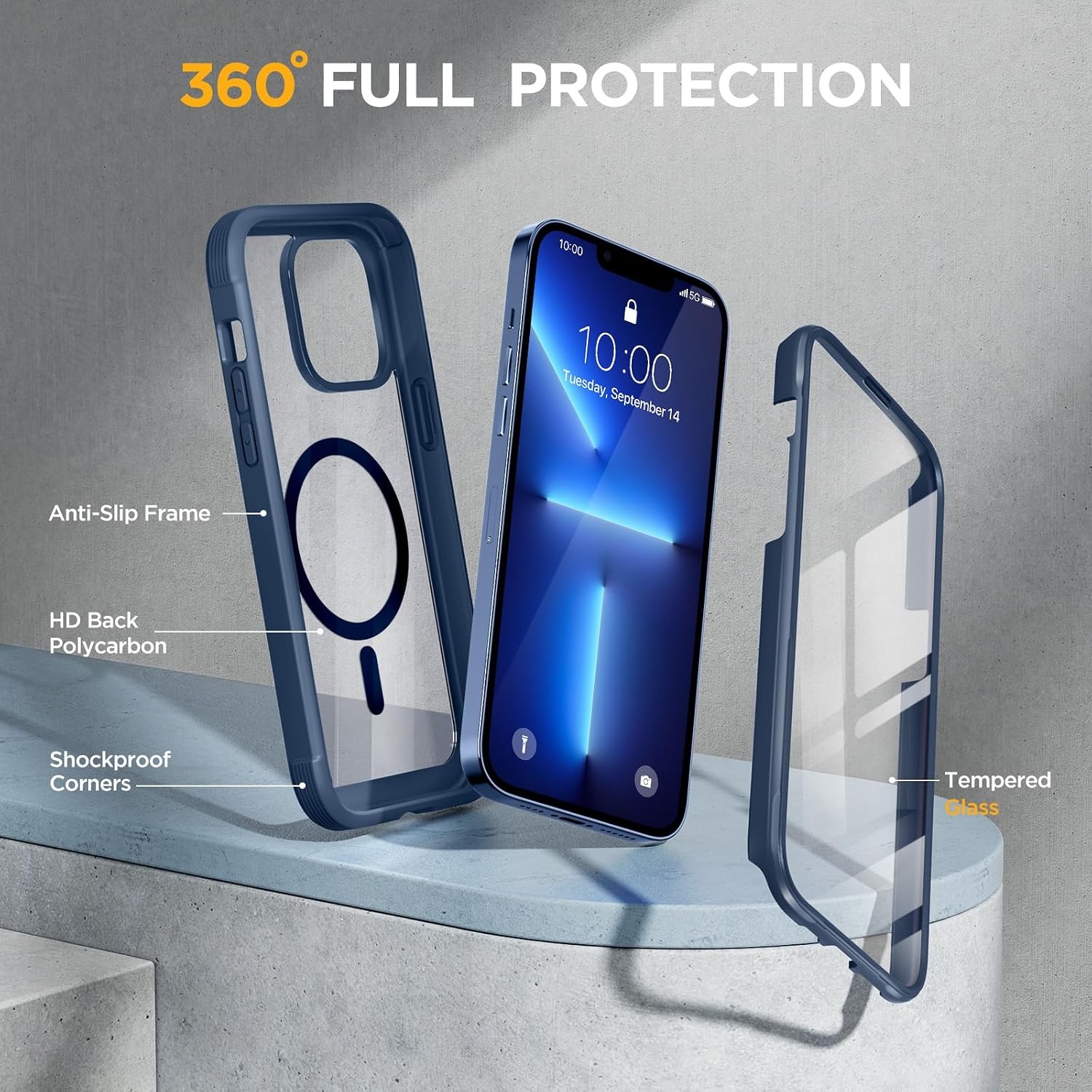 image:imageMiracase for iPhone SE Phone Case 3rd2nd Generation 2022 2020 FullBody with Builtin Glass Screen Protector Heavy Duty 360 Protective Shockproof Bumper Cover for iPhone 8SE BlackMagnetic Blue