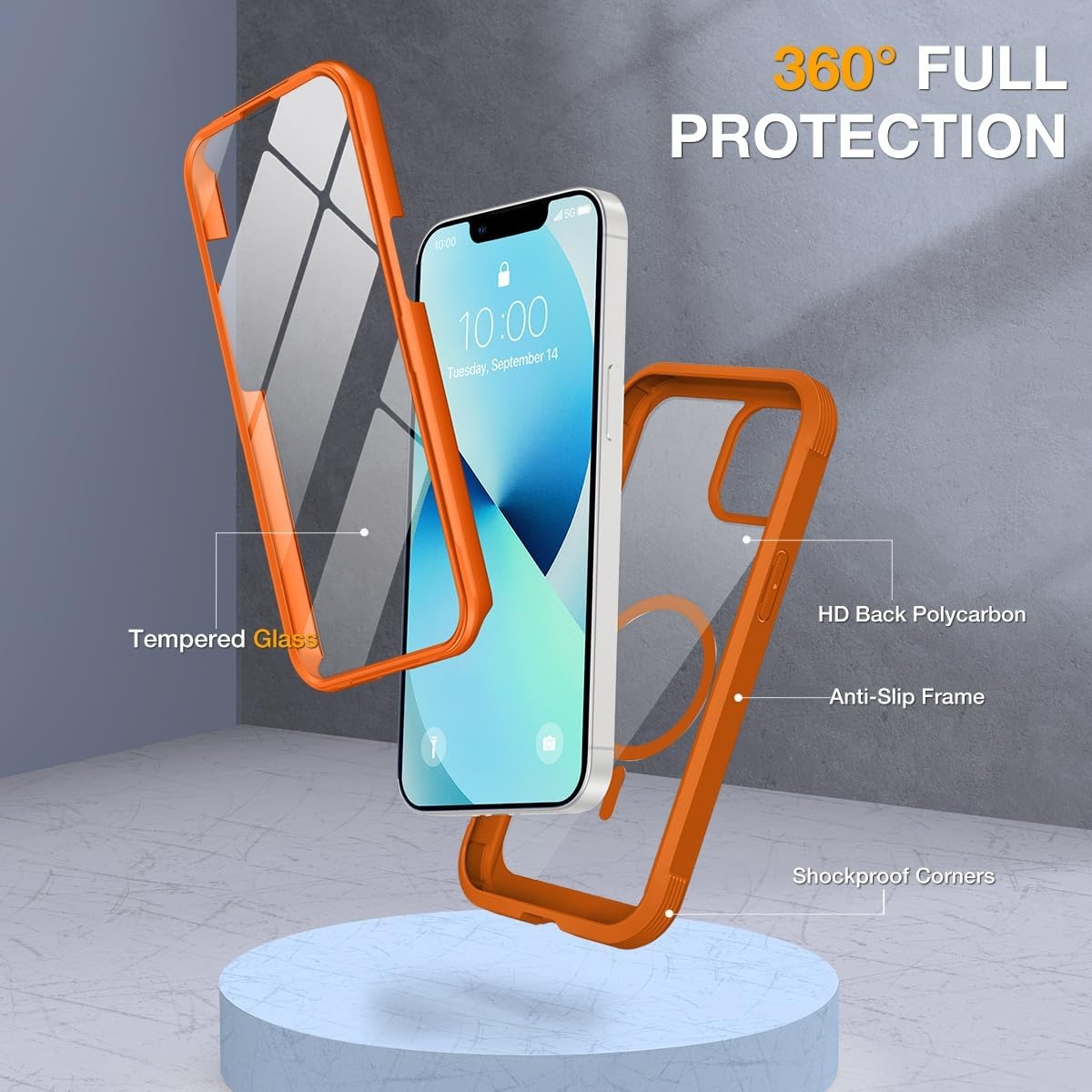 image:imageMiracase for iPhone SE Phone Case 3rd2nd Generation 2022 2020 FullBody with Builtin Glass Screen Protector Heavy Duty 360 Protective Shockproof Bumper Cover for iPhone 8SE BlackMagnetic Orange