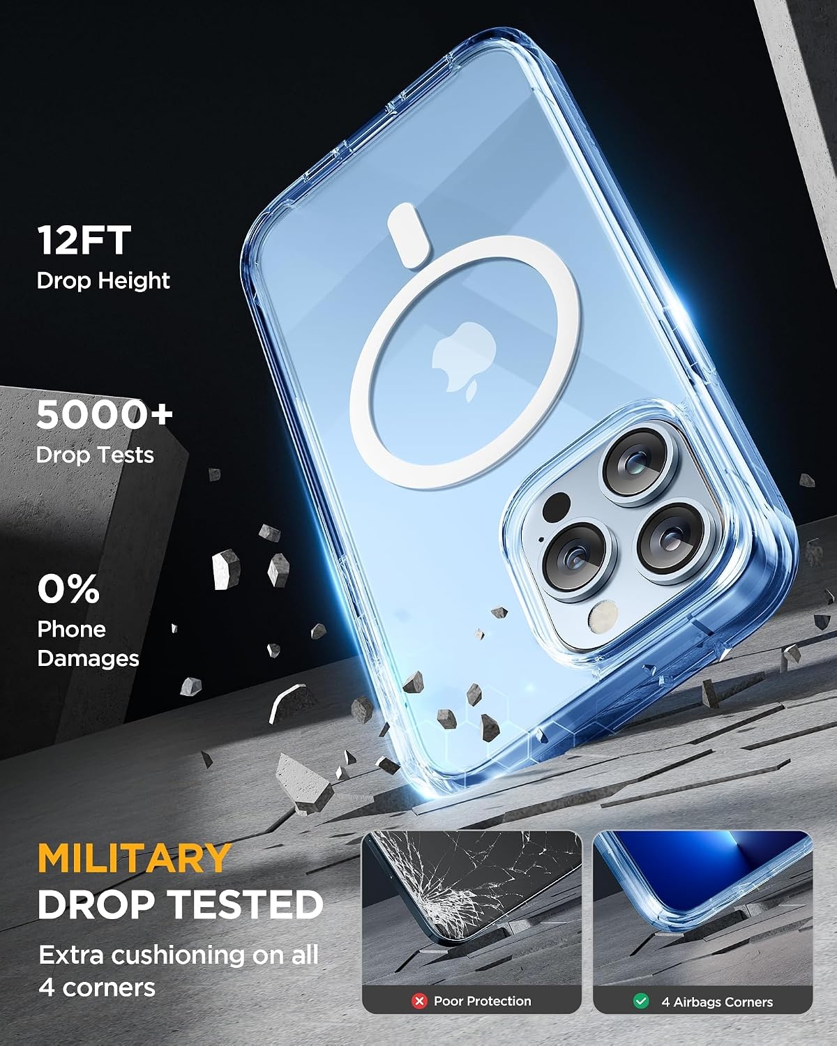 image:imageMiracase for iPhone SE Phone Case 3rd2nd Generation 2022 2020 FullBody with Builtin Glass Screen Protector Heavy Duty 360 Protective Shockproof Bumper Cover for iPhone 8SE BlackMagnetic Clear Blue
