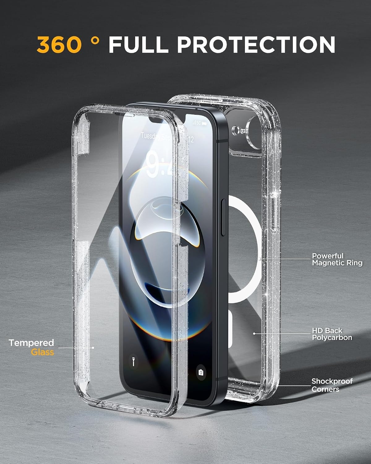 image:imageMiracase for iPhone SE Phone Case 3rd2nd Generation 2022 2020 FullBody with Builtin Glass Screen Protector Heavy Duty 360 Protective Shockproof Bumper Cover for iPhone 8SE BlackClear Glitter