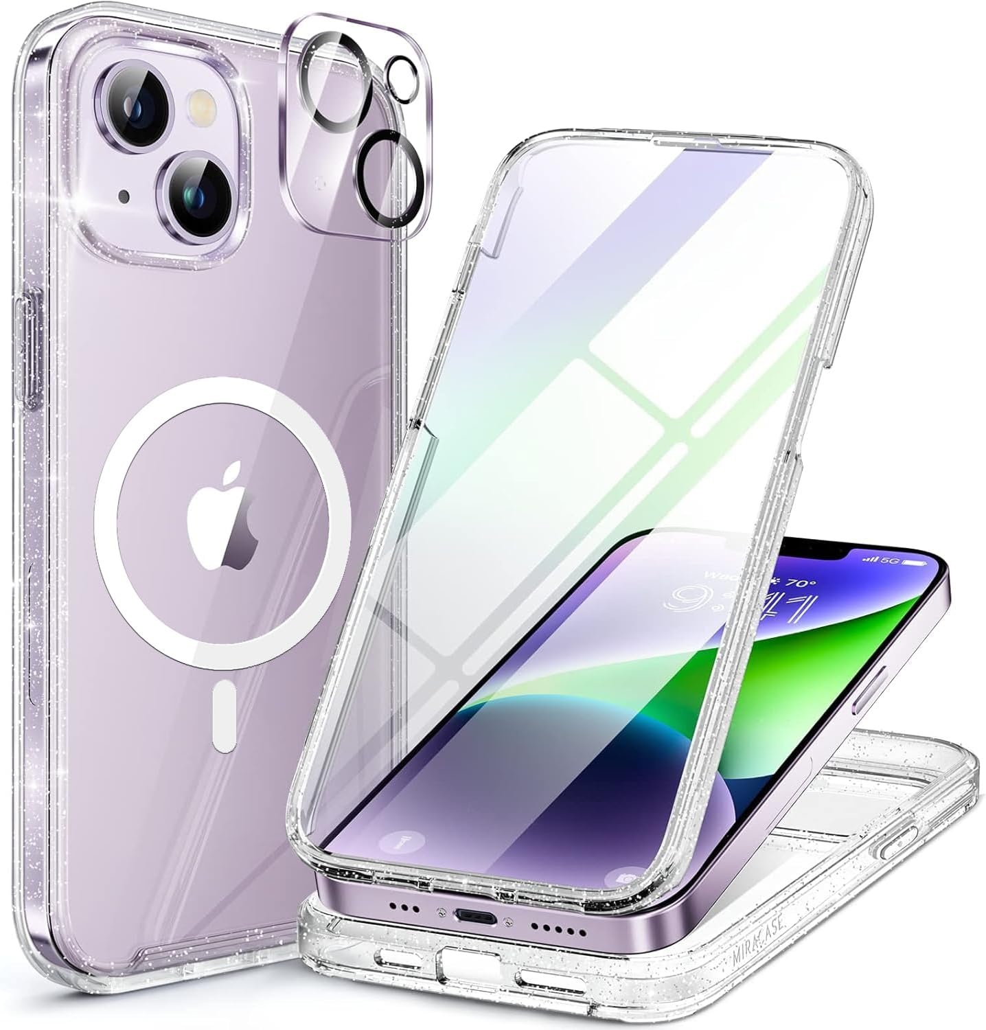 image:imageMiracase for iPhone SE Phone Case 3rd2nd Generation 2022 2020 FullBody with Builtin Glass Screen Protector Heavy Duty 360 Protective Shockproof Bumper Cover for iPhone 8SE BlackMagnetic Clear Glitter