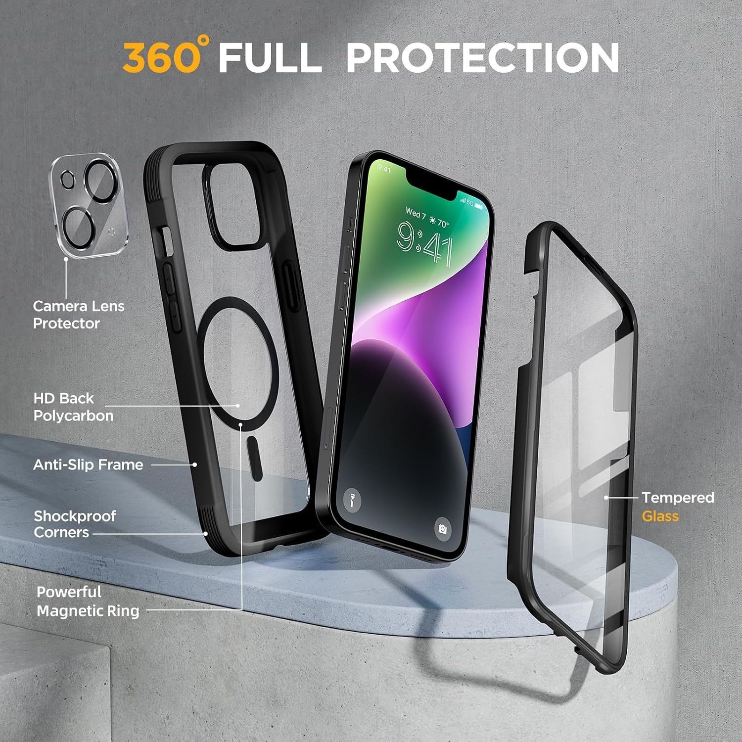 image:imageMiracase for iPhone SE Phone Case 3rd2nd Generation 2022 2020 FullBody with Builtin Glass Screen Protector Heavy Duty 360 Protective Shockproof Bumper Cover for iPhone 8SE BlackMagnetic Classic Black