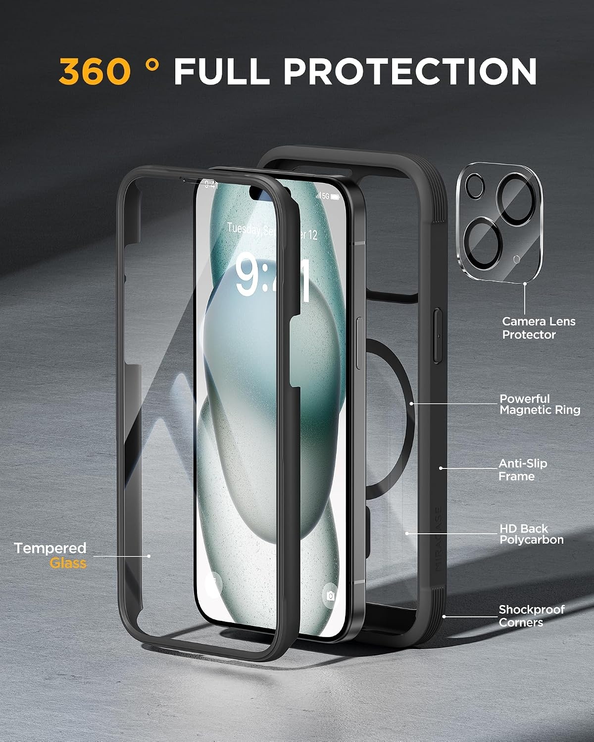 image:imageMiracase for iPhone SE Phone Case 3rd2nd Generation 2022 2020 FullBody with Builtin Glass Screen Protector Heavy Duty 360 Protective Shockproof Bumper Cover for iPhone 8SE BlackMagnetic Classic Black