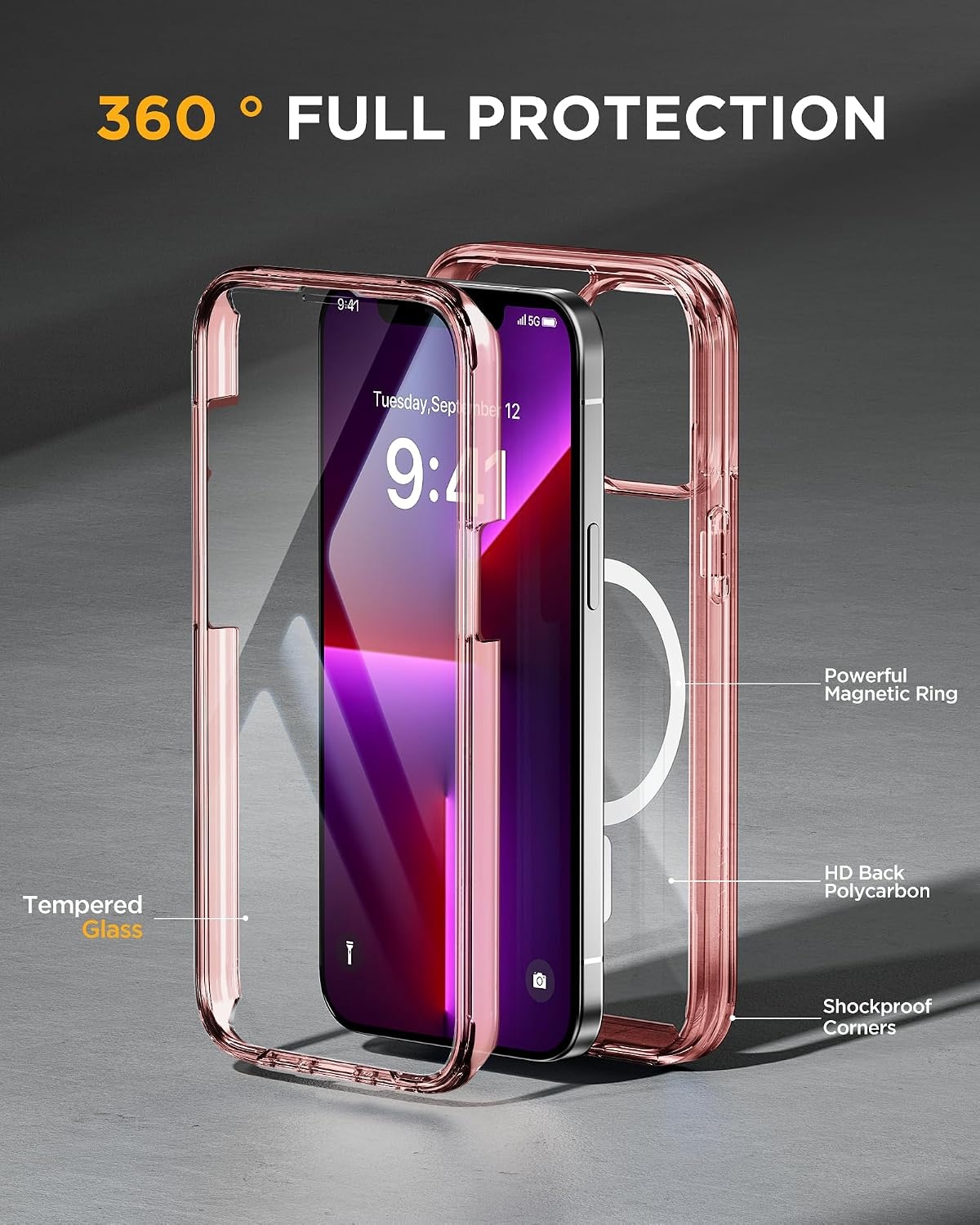 image:imageMiracase for iPhone SE Phone Case 3rd2nd Generation 2022 2020 FullBody with Builtin Glass Screen Protector Heavy Duty 360 Protective Shockproof Bumper Cover for iPhone 8SE BlackMagnetic Clear Pink