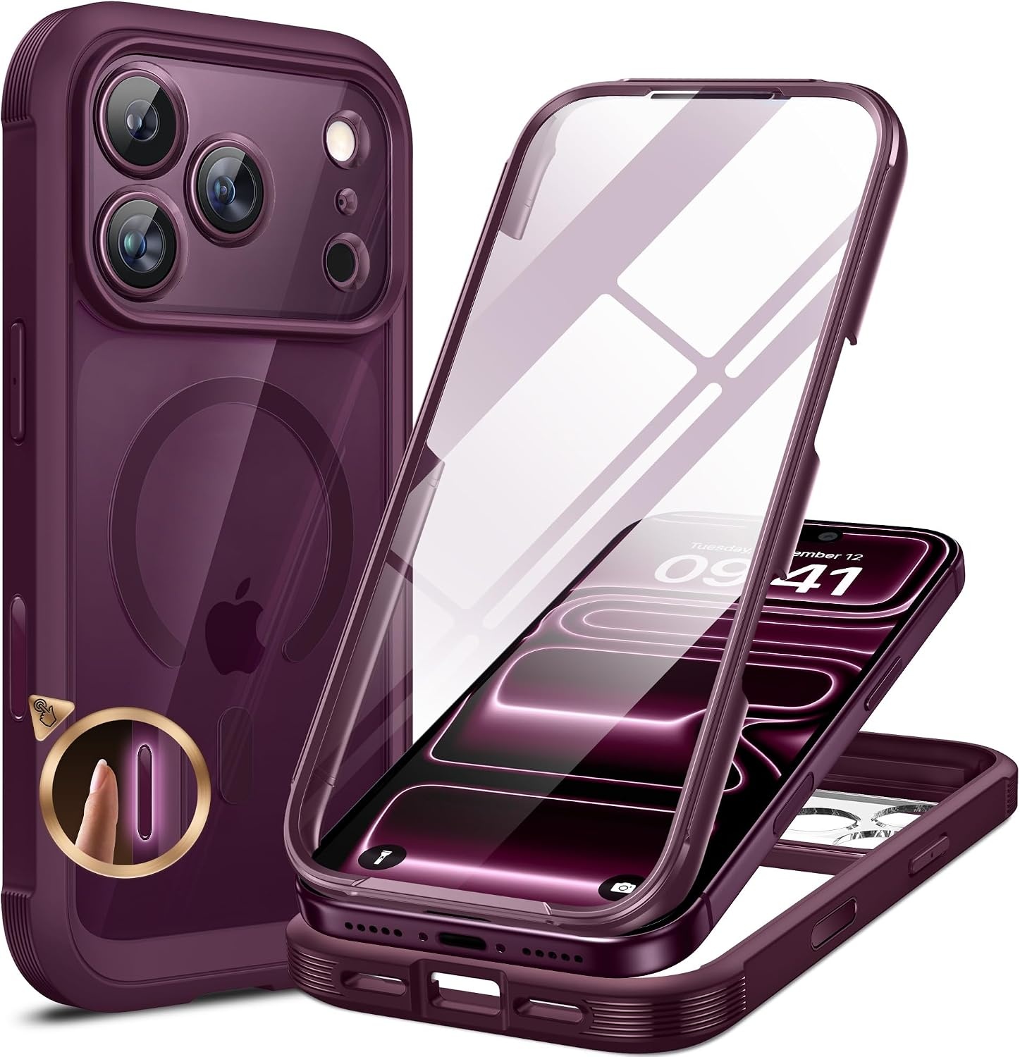 image:imageMiracase for iPhone SE Phone Case 3rd2nd Generation 2022 2020 FullBody with Builtin Glass Screen Protector Heavy Duty 360 Protective Shockproof Bumper Cover for iPhone 8SE BlackBurgundy