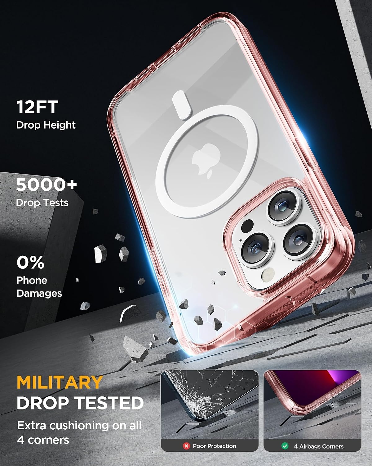 image:imageMiracase for iPhone SE Phone Case 3rd2nd Generation 2022 2020 FullBody with Builtin Glass Screen Protector Heavy Duty 360 Protective Shockproof Bumper Cover for iPhone 8SE BlackMagnetic Clear Pink