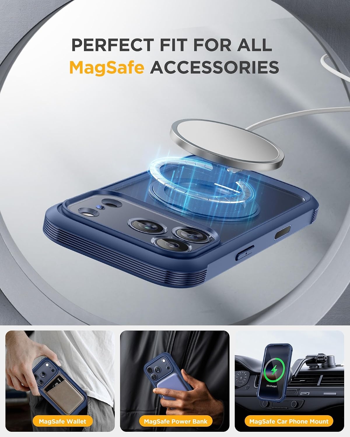 image:imageMiracase for iPhone SE Phone Case 3rd2nd Generation 2022 2020 FullBody with Builtin Glass Screen Protector Heavy Duty 360 Protective Shockproof Bumper Cover for iPhone 8SE BlackMagnetic Blue
