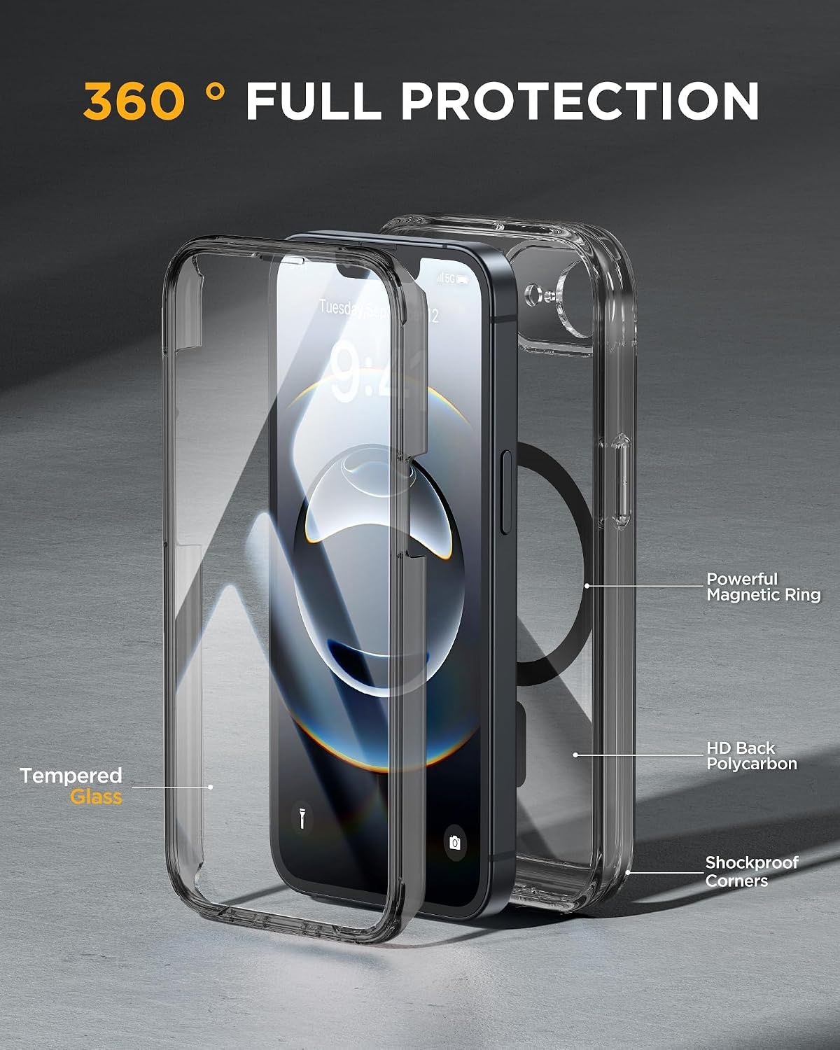 image:imageMiracase for iPhone SE Phone Case 3rd2nd Generation 2022 2020 FullBody with Builtin Glass Screen Protector Heavy Duty 360 Protective Shockproof Bumper Cover for iPhone 8SE BlackClear Black