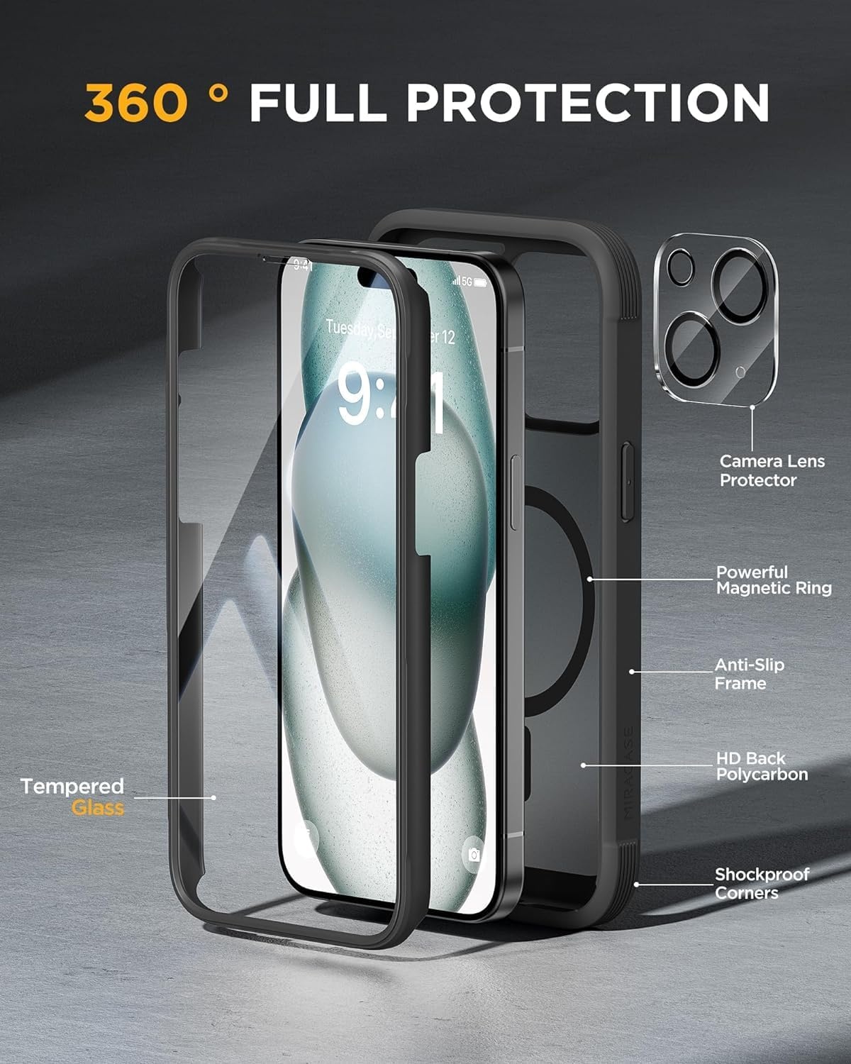 image:imageMiracase for iPhone SE Phone Case 3rd2nd Generation 2022 2020 FullBody with Builtin Glass Screen Protector Heavy Duty 360 Protective Shockproof Bumper Cover for iPhone 8SE BlackMatte Black