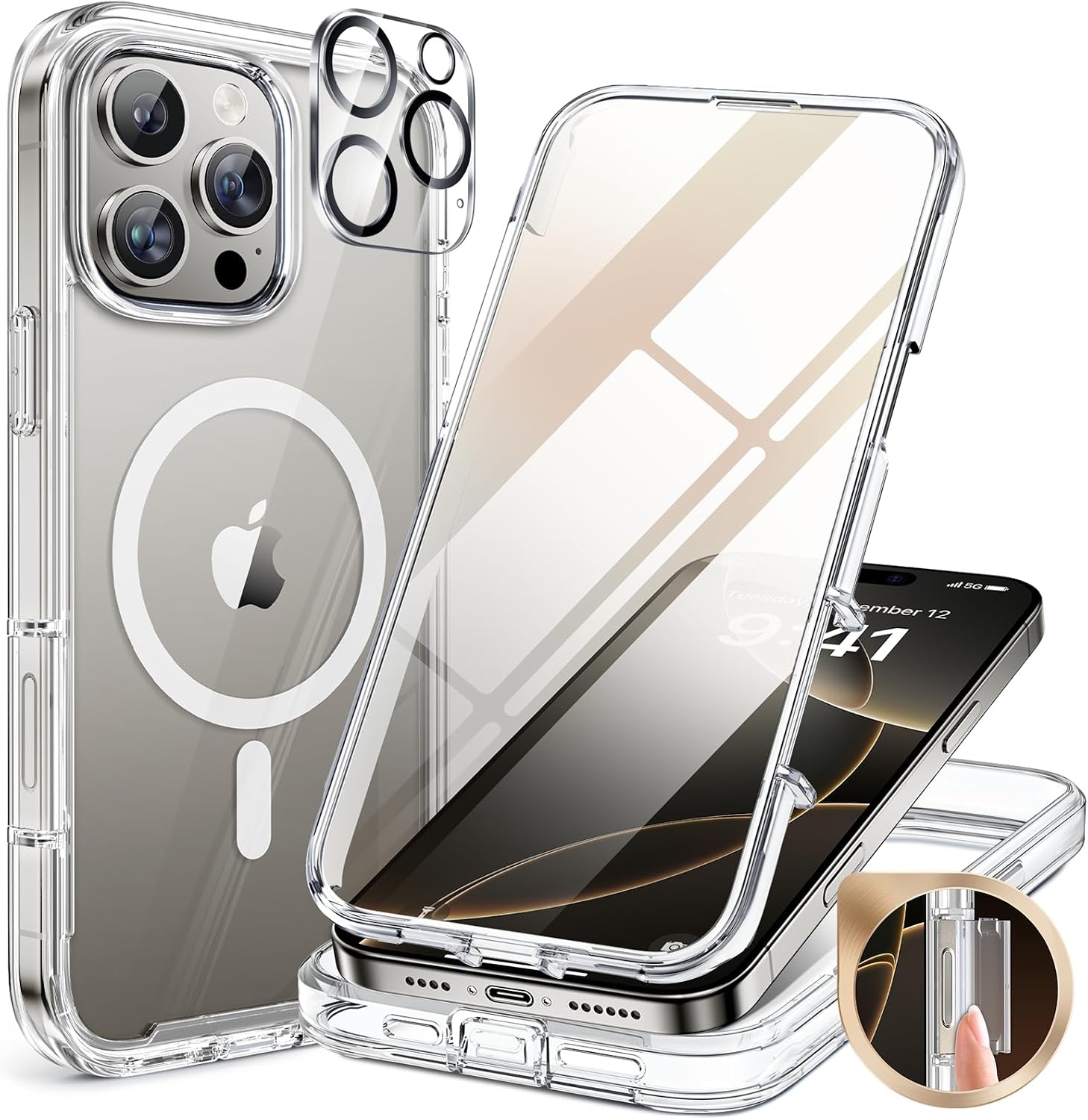 image:imageMiracase for iPhone SE Phone Case 3rd2nd Generation 2022 2020 FullBody with Builtin Glass Screen Protector Heavy Duty 360 Protective Shockproof Bumper Cover for iPhone 8SE BlackMagnetic Clear
