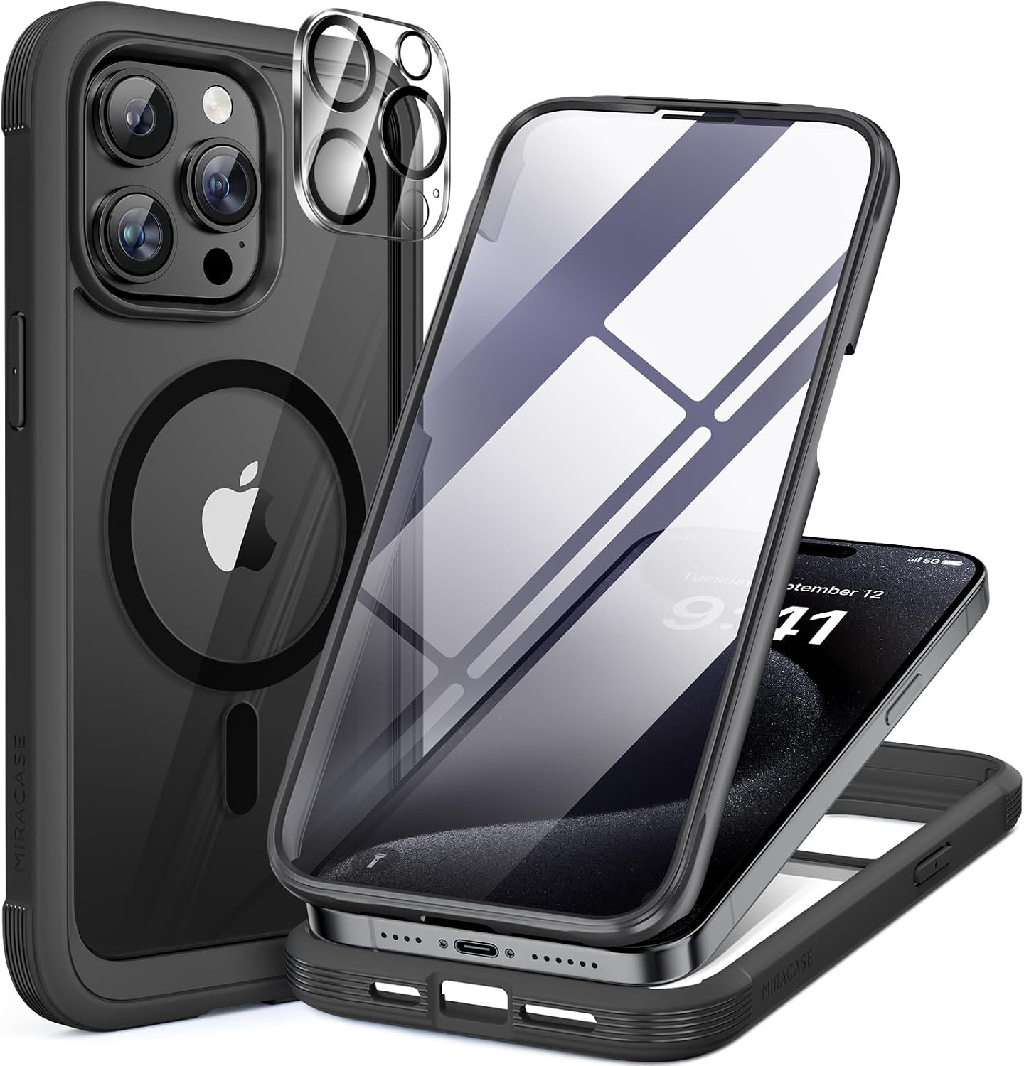 image:imageMiracase for iPhone SE Phone Case 3rd2nd Generation 2022 2020 FullBody with Builtin Glass Screen Protector Heavy Duty 360 Protective Shockproof Bumper Cover for iPhone 8SE BlackMagnetic Classic Black