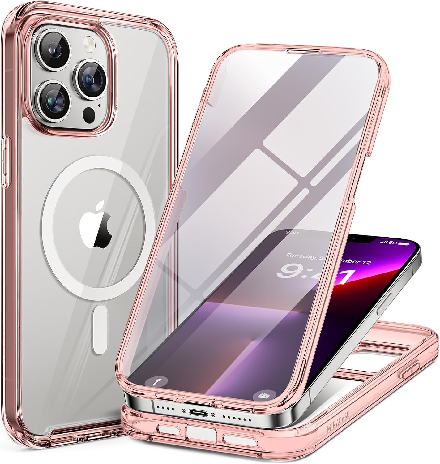 image:imageMiracase for iPhone SE Phone Case 3rd2nd Generation 2022 2020 FullBody with Builtin Glass Screen Protector Heavy Duty 360 Protective Shockproof Bumper Cover for iPhone 8SE BlackMagnetic Clear Pink